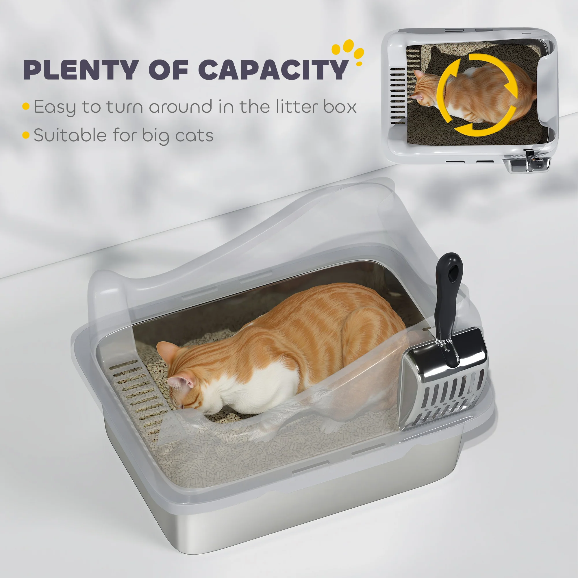 PawHut Stainless Steel Cat Litter Box With High Sides - Image 4