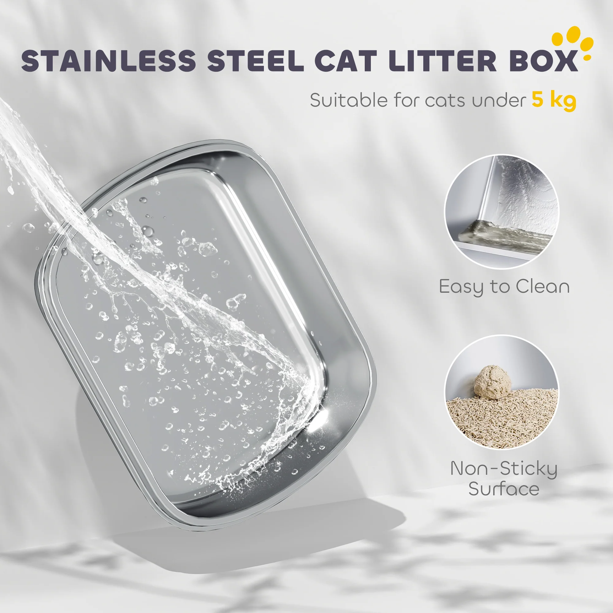 PawHut Stainless Steel Litter Box, Enclosed Metal Cat Litter Tray With Scoop - Image 3