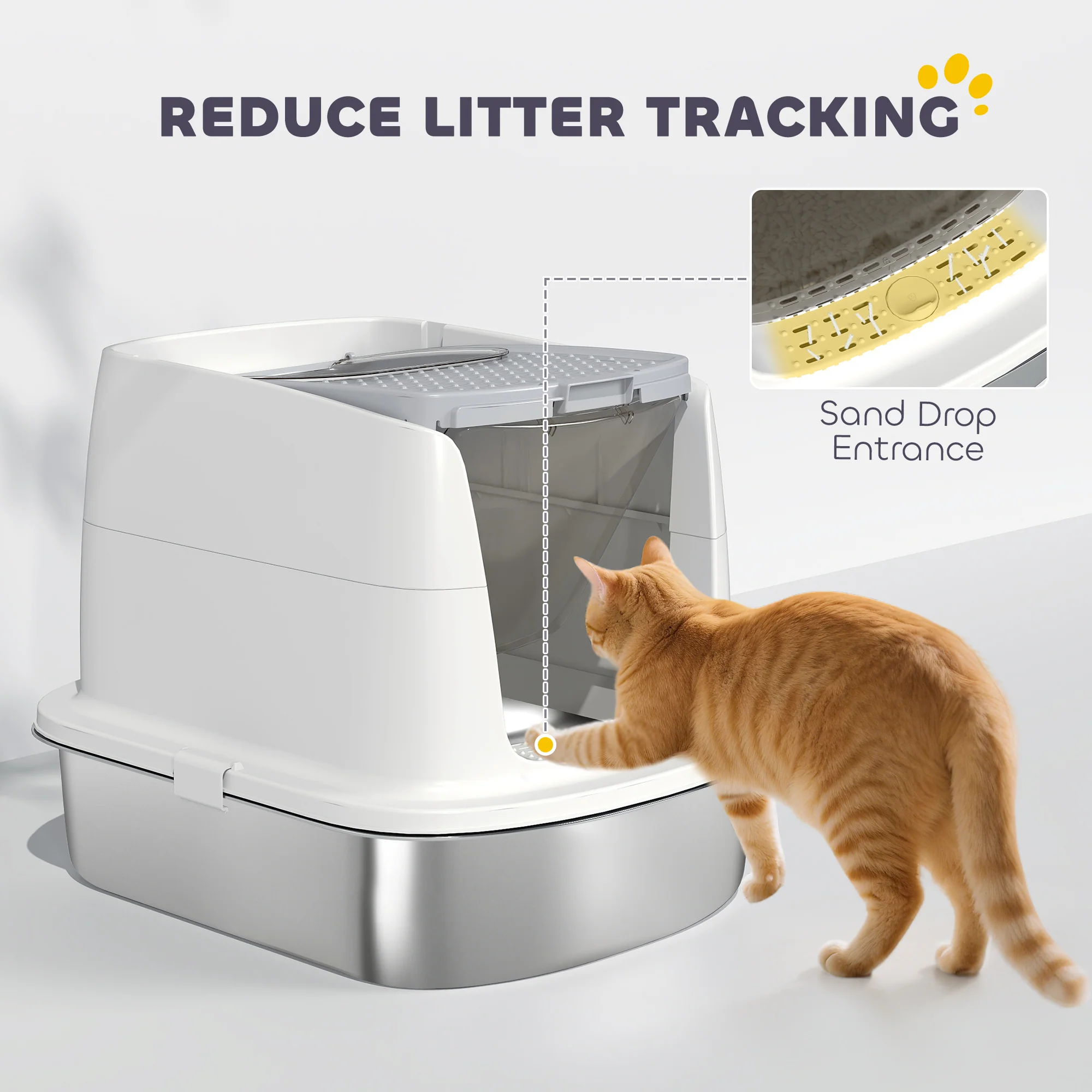 PawHut Stainless Steel Litter Box, Enclosed Metal Cat Litter Tray With Scoop - Image 6