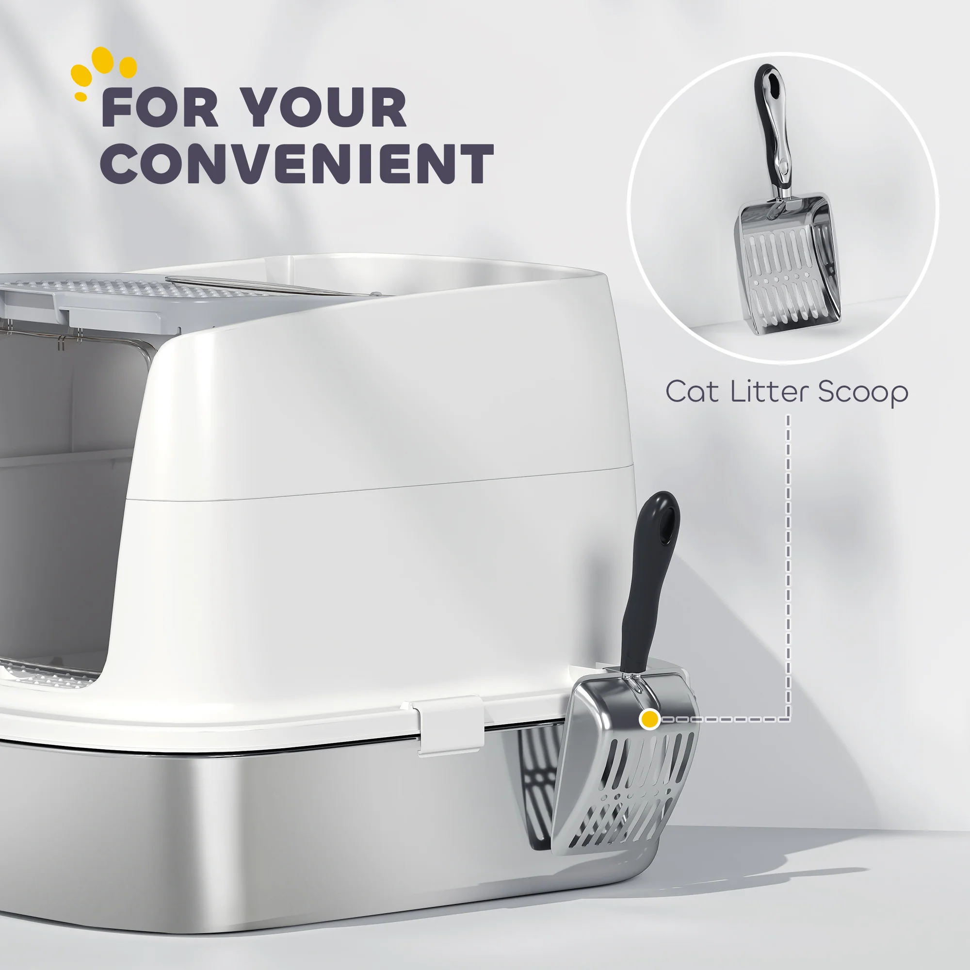 PawHut Stainless Steel Litter Box, Enclosed Metal Cat Litter Tray With Scoop - Image 7