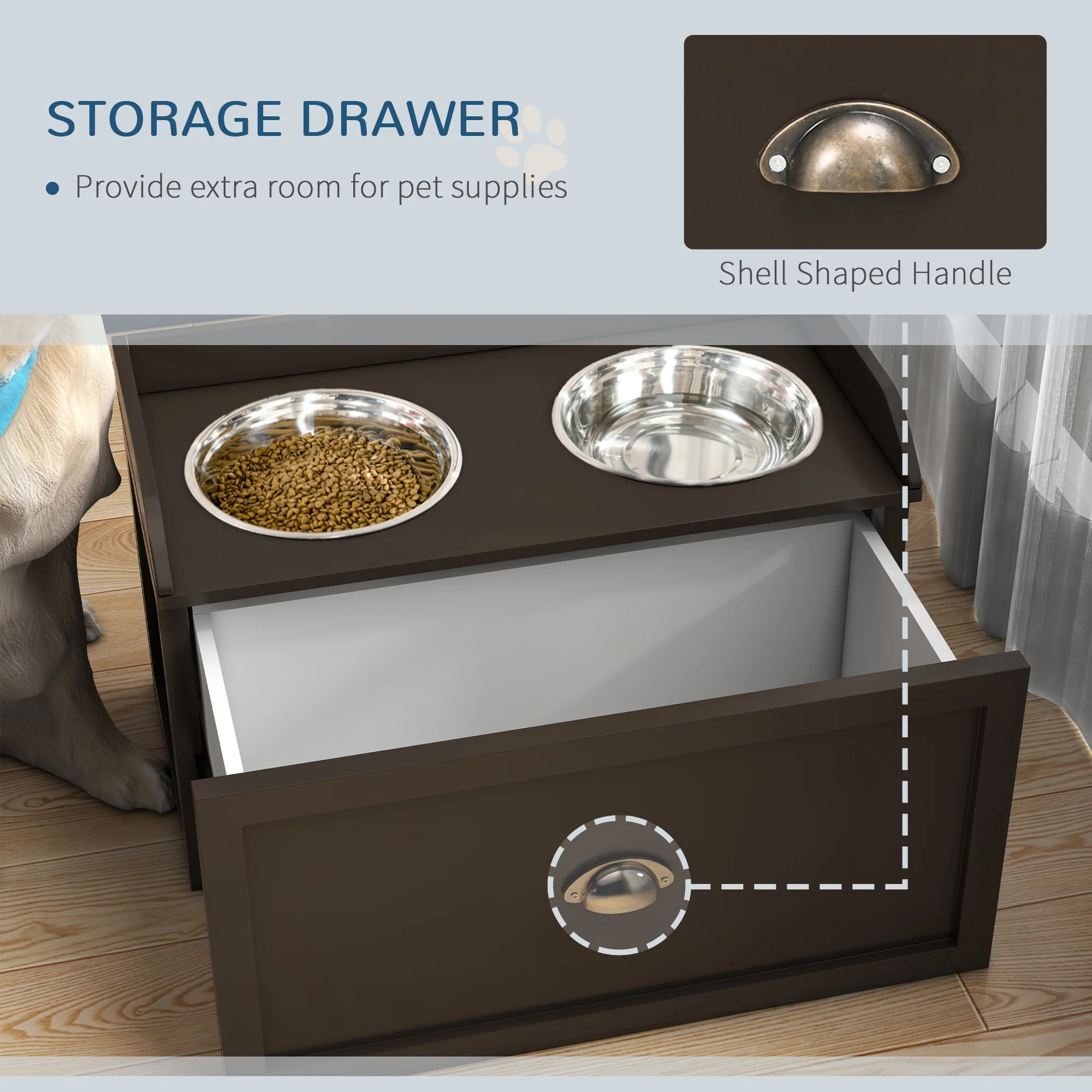 PawHut Stainless Steel Raised Dog Bowl W/ 21L Storage Drawer, For Large Dogs - Image 4