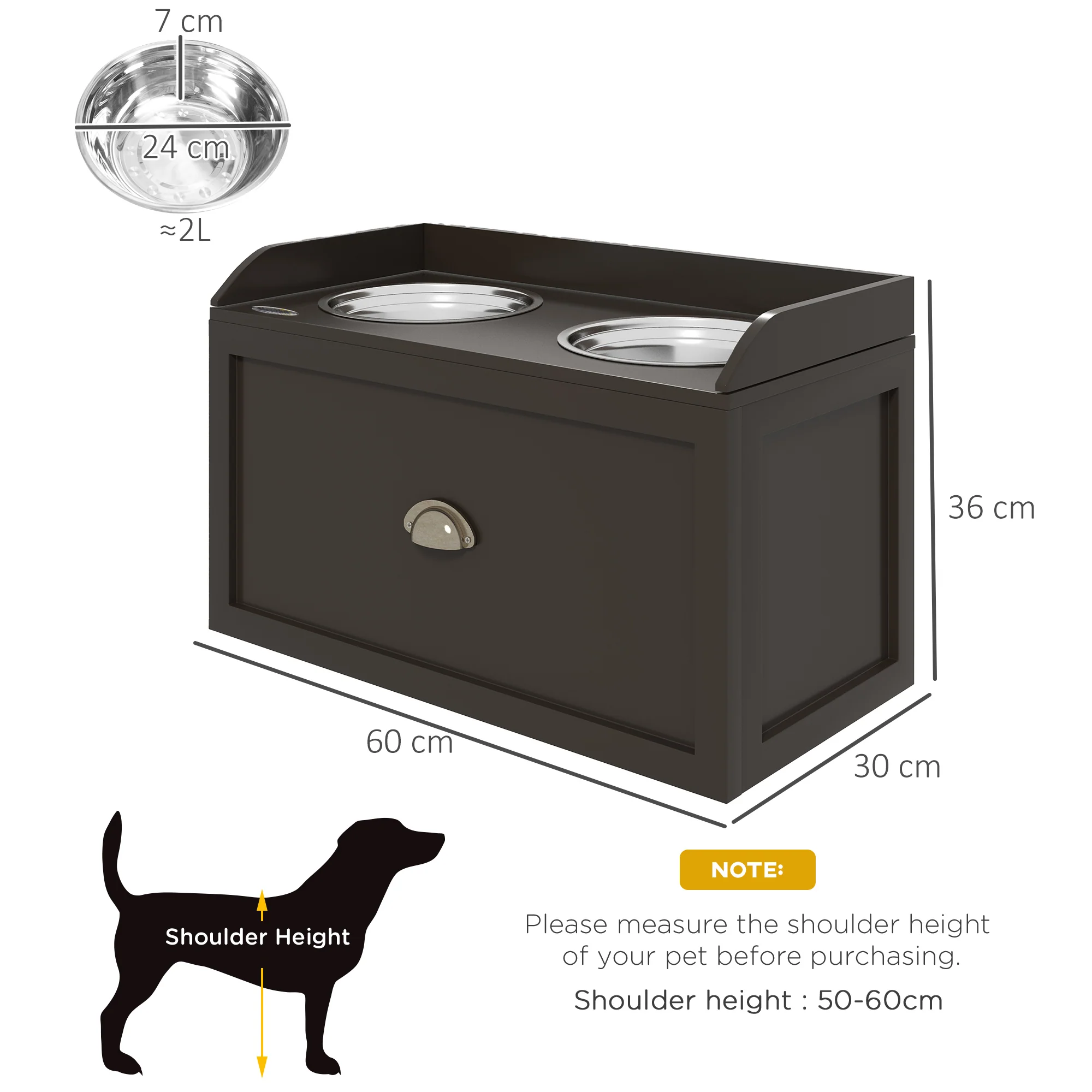 PawHut Stainless Steel Raised Dog Bowl W/ 21L Storage Drawer, For Large Dogs - Image 5