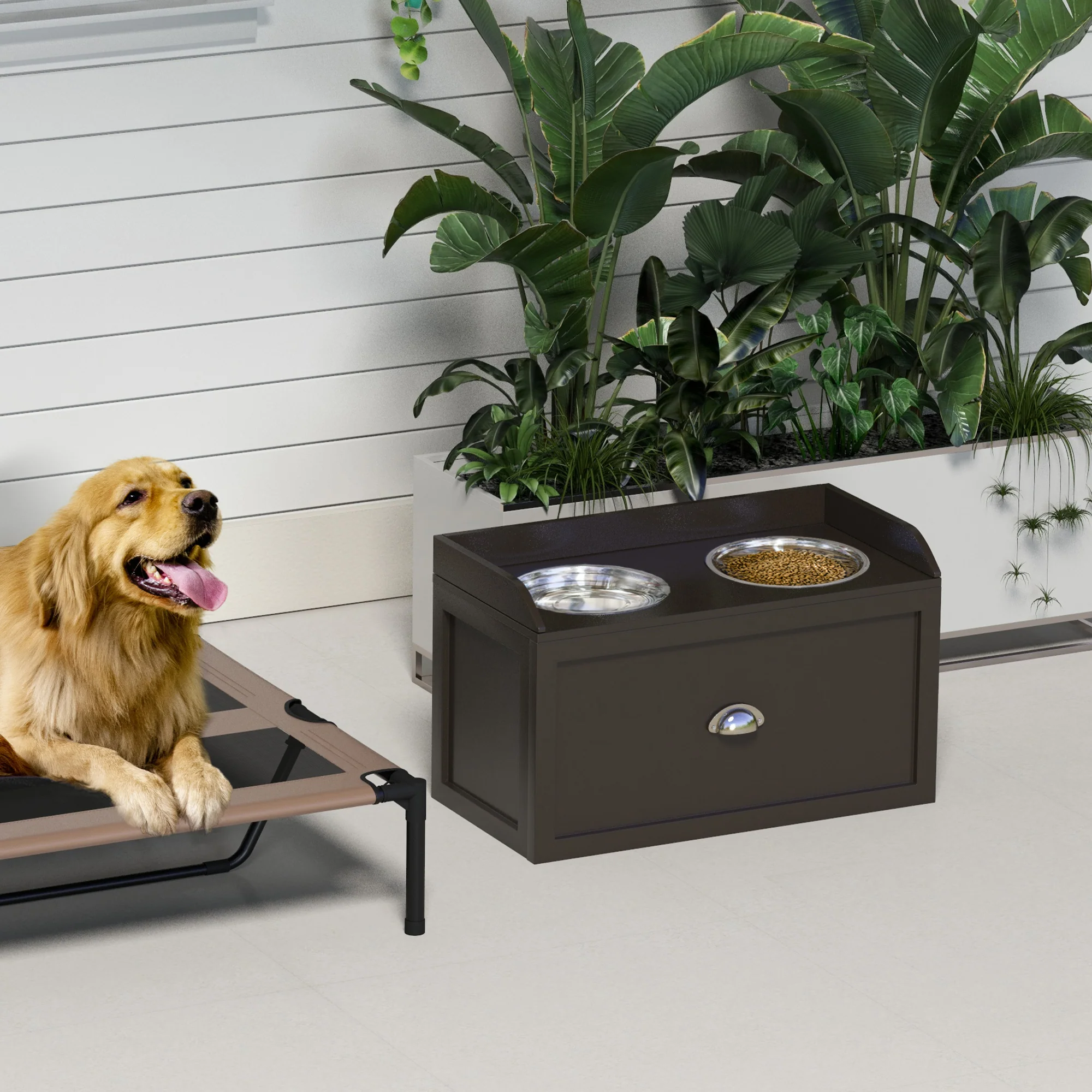 PawHut Stainless Steel Raised Dog Bowl W/ 21L Storage Drawer, For Large Dogs - Image 9