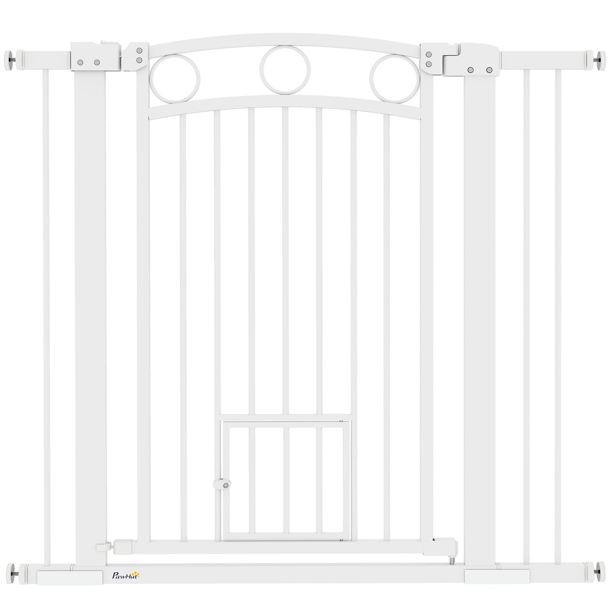 PawHut Stair Gate with Cat Door, Adjustable Width - White - Image 10
