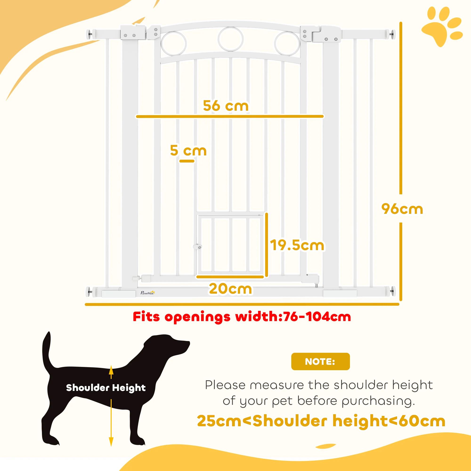 PawHut Stair Gate with Cat Door, Adjustable Width - White - Image 14