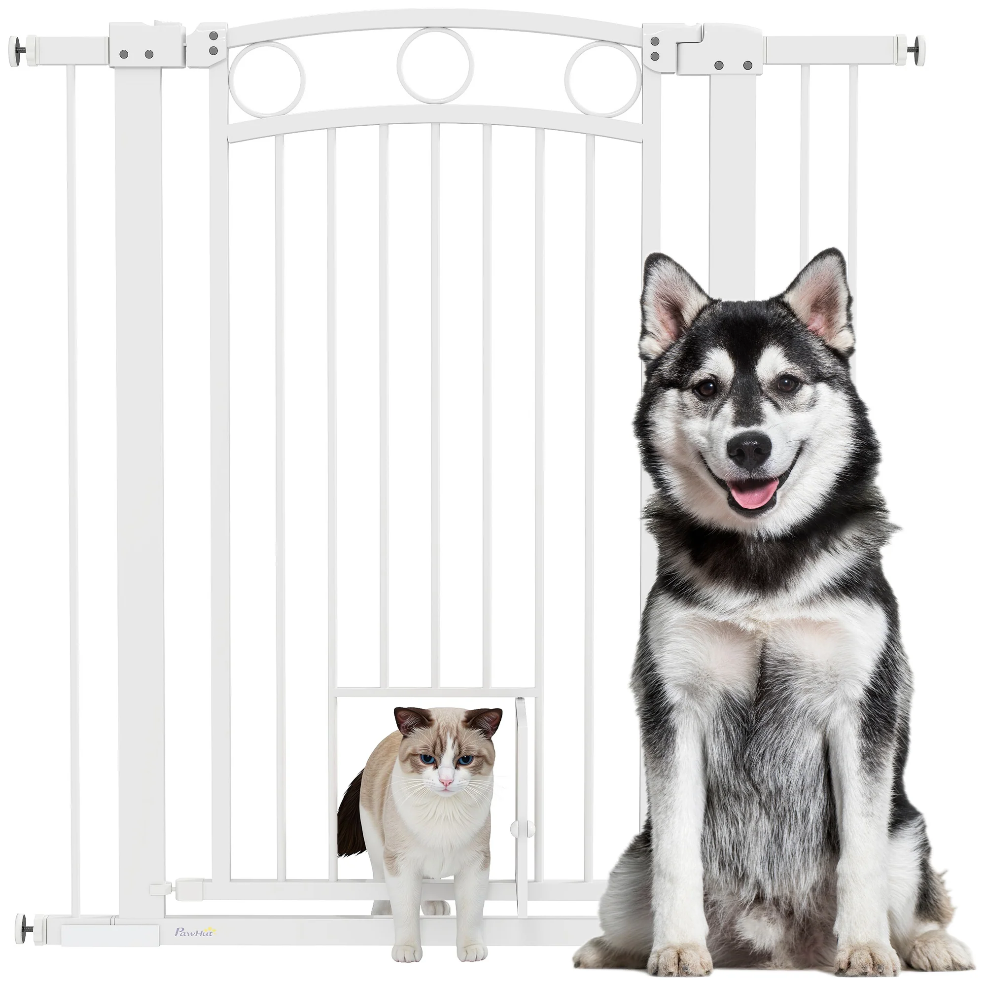 PawHut Stair Gate with Cat Door, Adjustable Width - White - Image 19