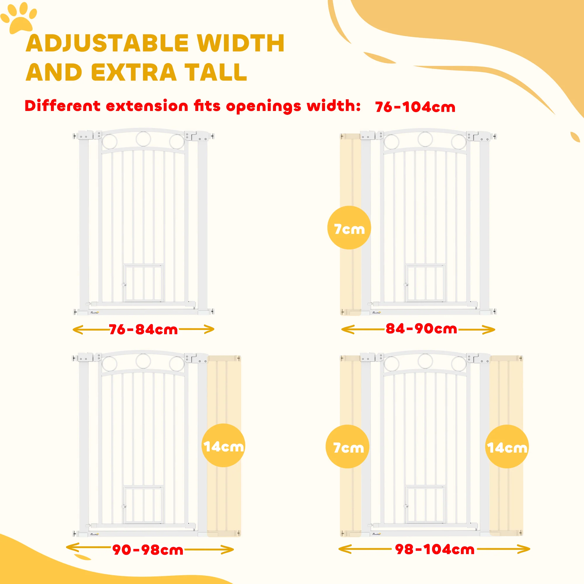 PawHut Stair Gate with Cat Door, Adjustable Width - White - Image 21