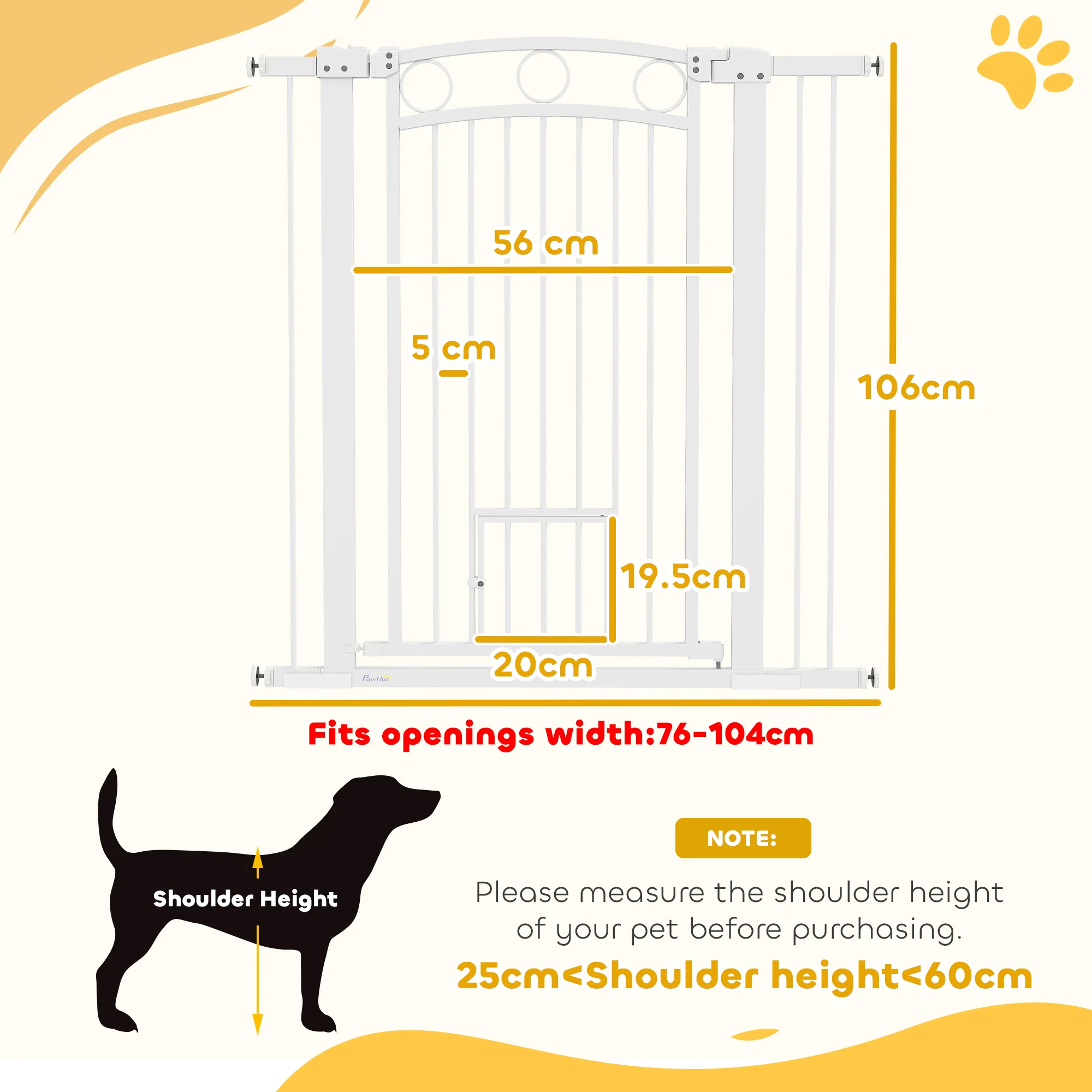 PawHut Stair Gate with Cat Door, Adjustable Width - White - Image 23