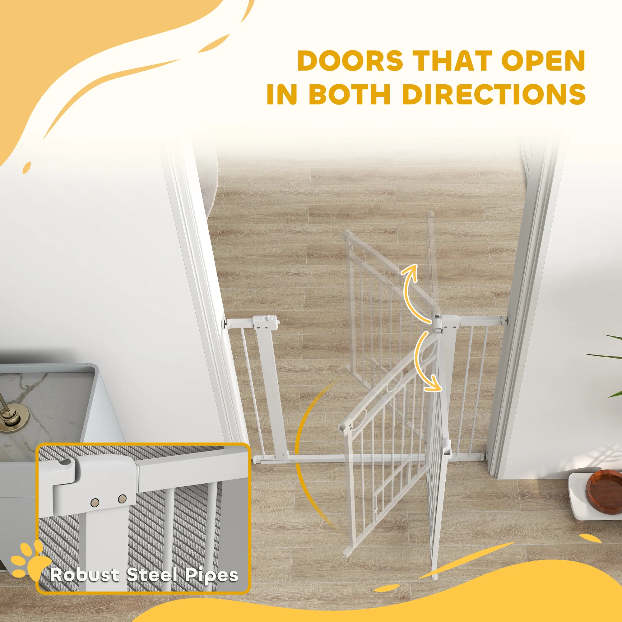 PawHut Stair Gate with Cat Door, Adjustable Width - White - Image 25
