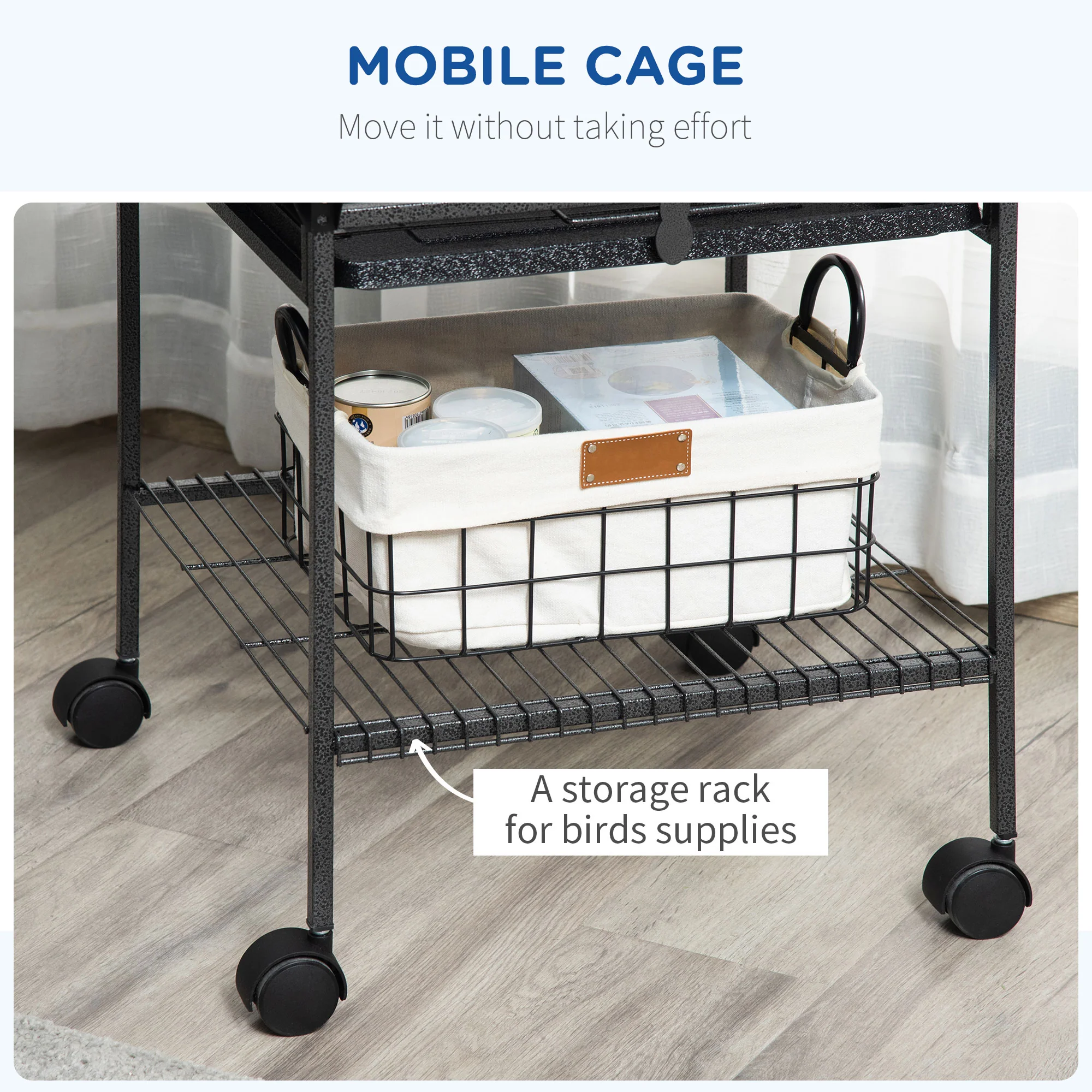 PawHut Steel Bird Cage,Large Budgie Cage For Cockatiels And Parakeets - Image 4