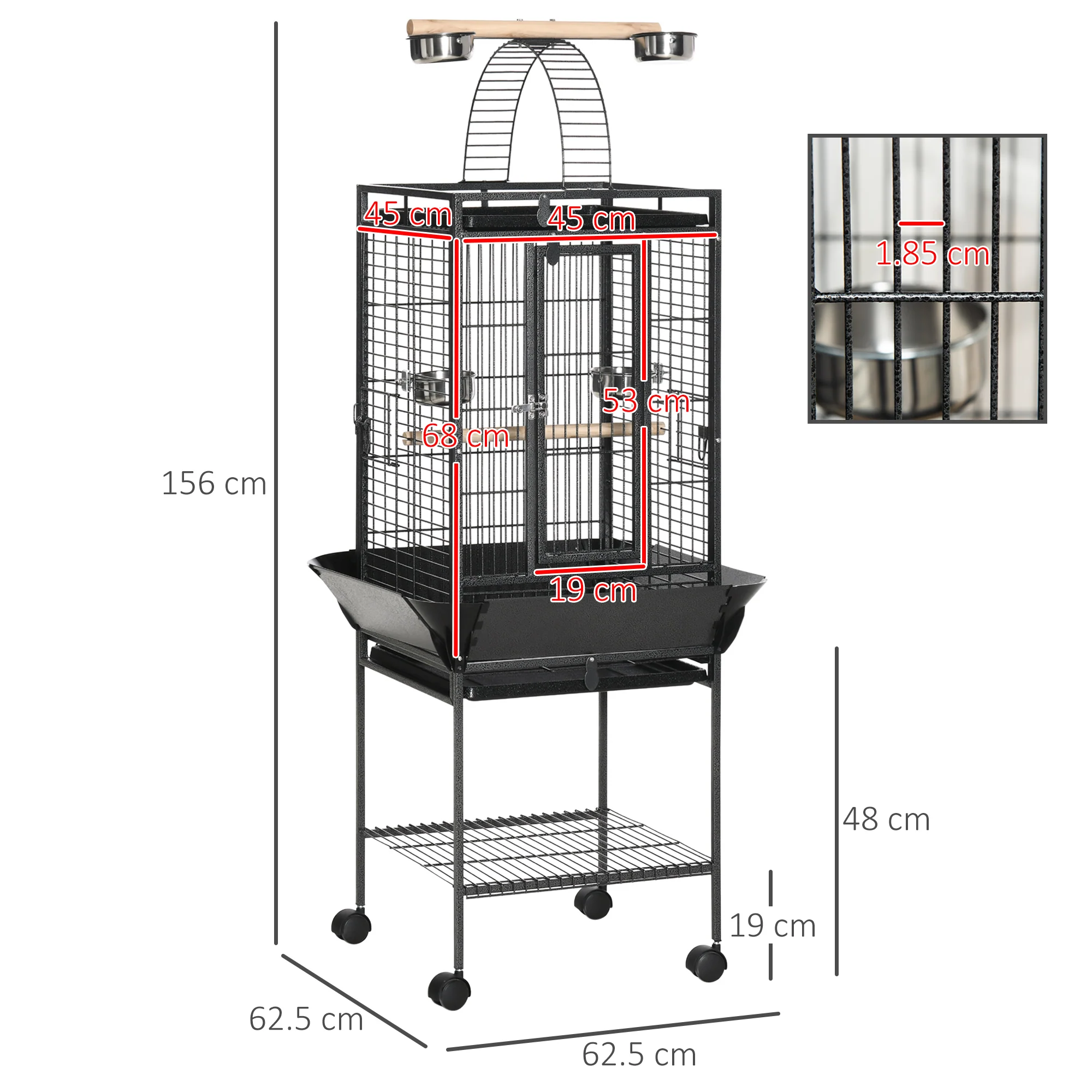 PawHut Steel Bird Cage,Large Budgie Cage For Cockatiels And Parakeets - Image 5