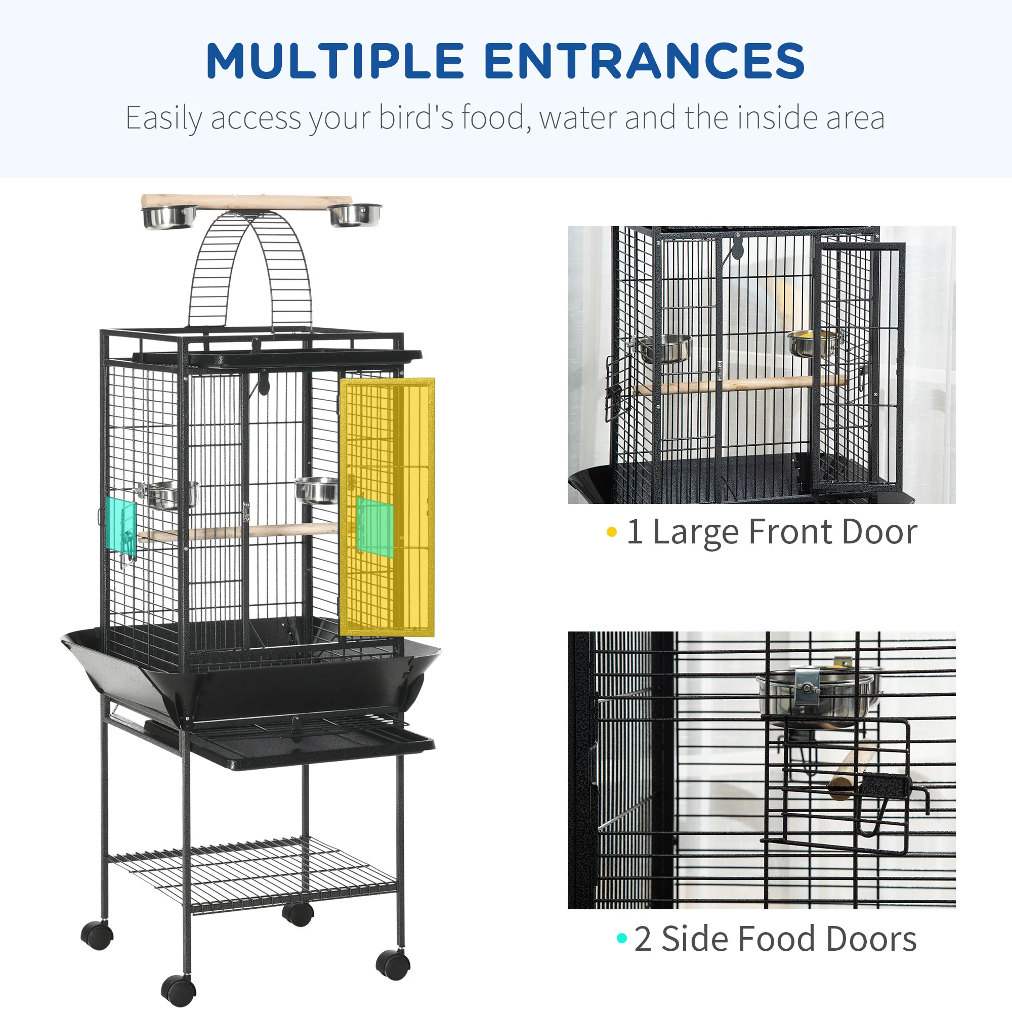 PawHut Steel Bird Cage,Large Budgie Cage For Cockatiels And Parakeets - Image 6