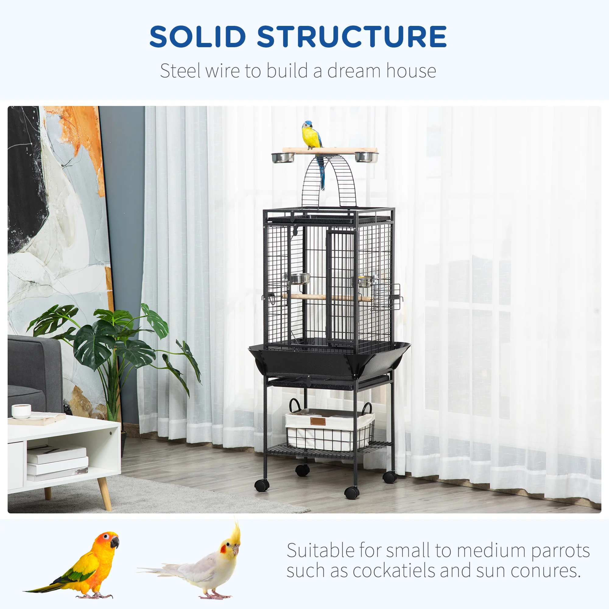 PawHut Steel Bird Cage,Large Budgie Cage For Cockatiels And Parakeets - Image 7
