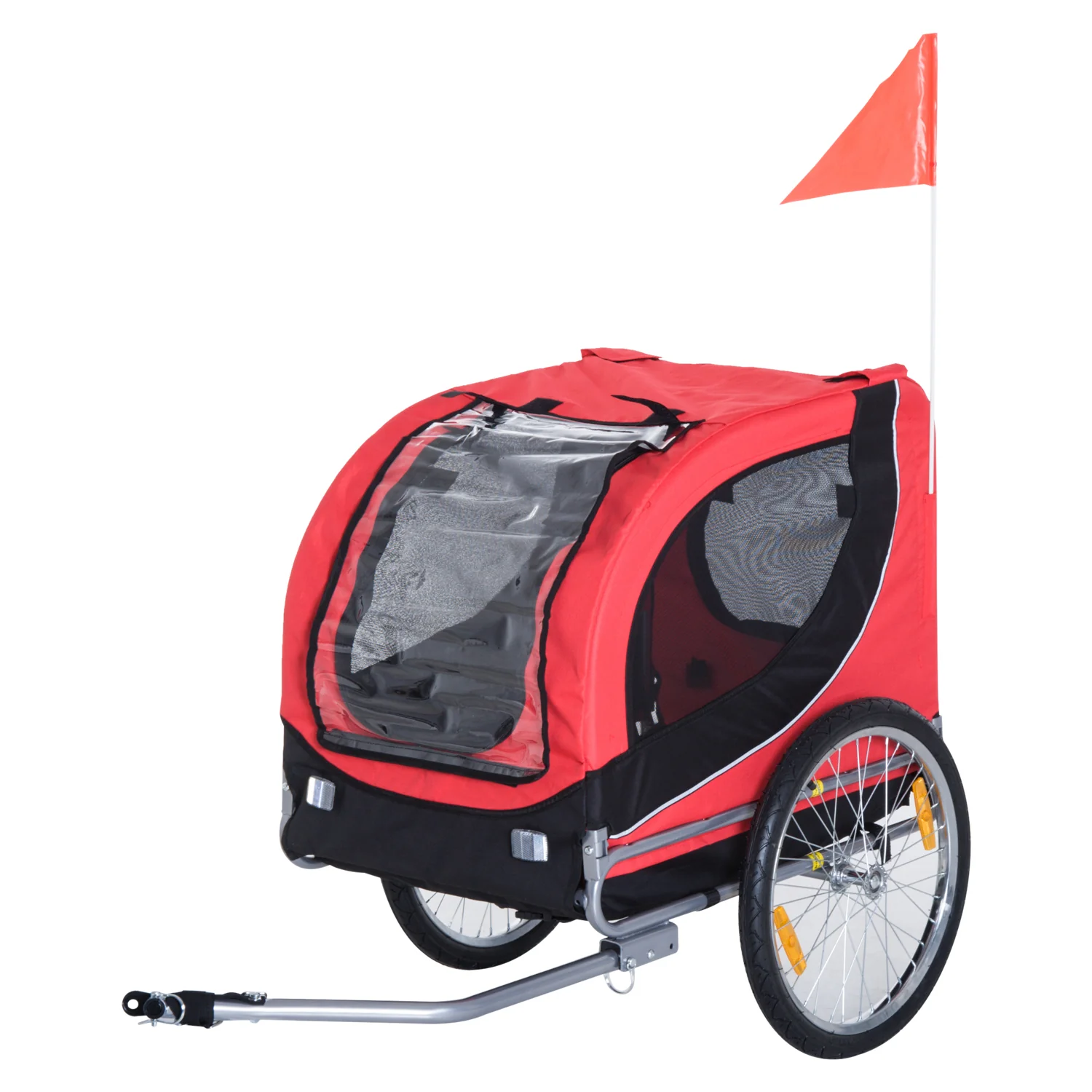 PawHut Steel Dog Bike Trailer Pet Cart Carrier for Bicycle Jogger Kit Water Resistant Travel Black and Red