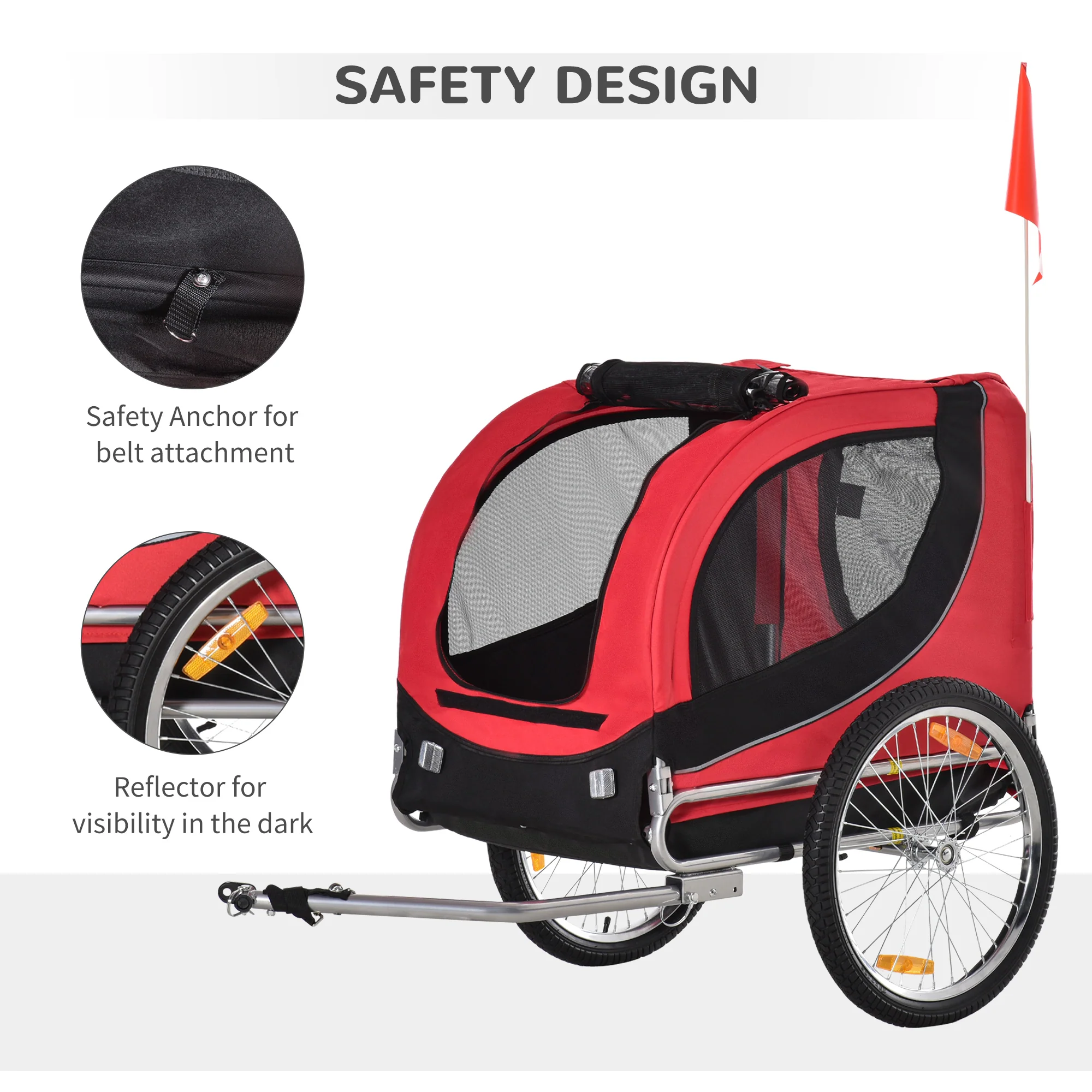 PawHut Steel Dog Bike Trailer Pet Cart Carrier for Bicycle Jogger Kit Water Resistant Travel Black and Red - Image 6
