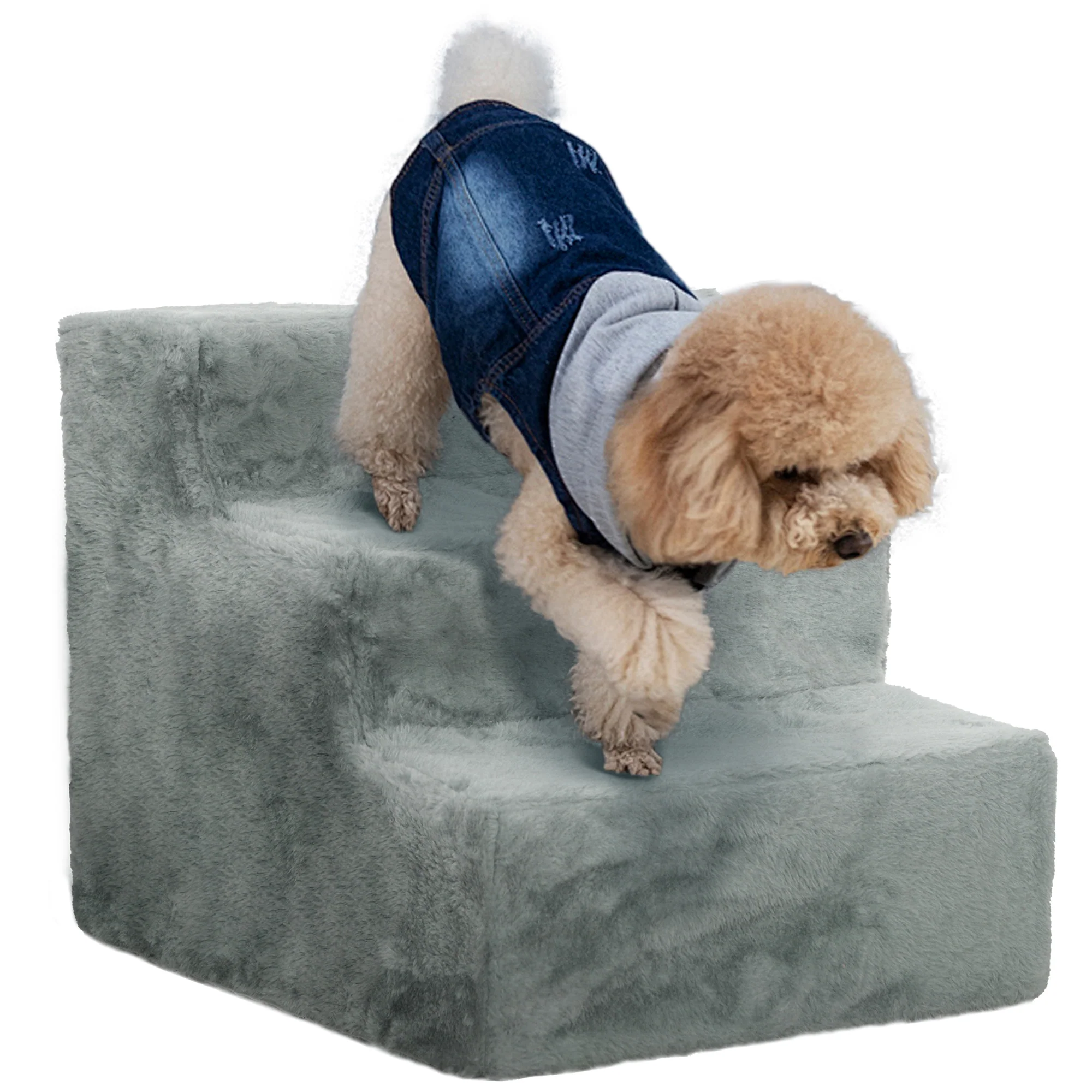 PawHut Three-Step Portable Dog Stairs With Washable Plush Cover, For Small Pets - Image 10