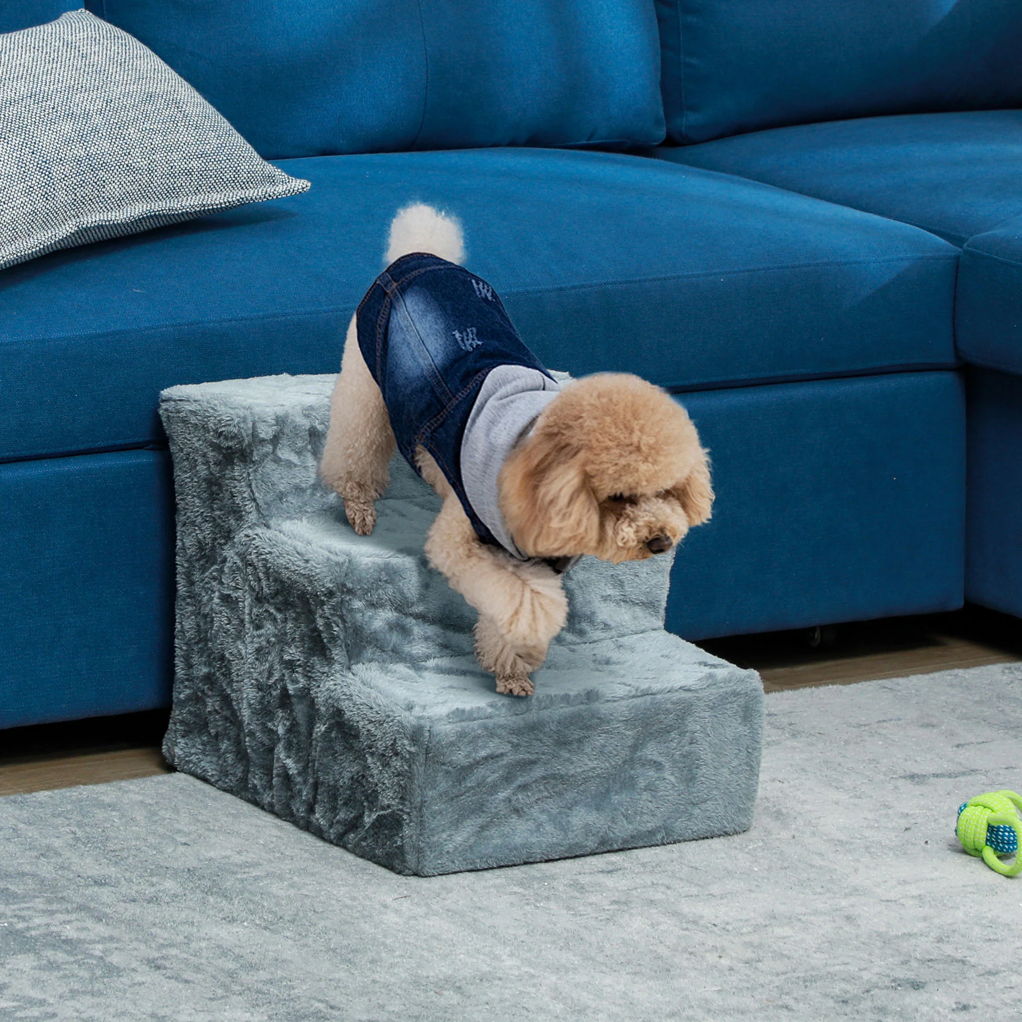 PawHut Three-Step Portable Dog Stairs With Washable Plush Cover, For Small Pets - Image 11