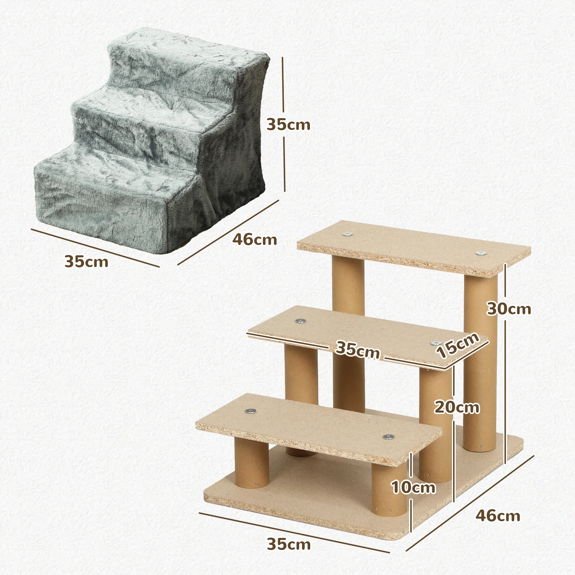 PawHut Three-Step Portable Dog Stairs With Washable Plush Cover, For Small Pets - Image 14