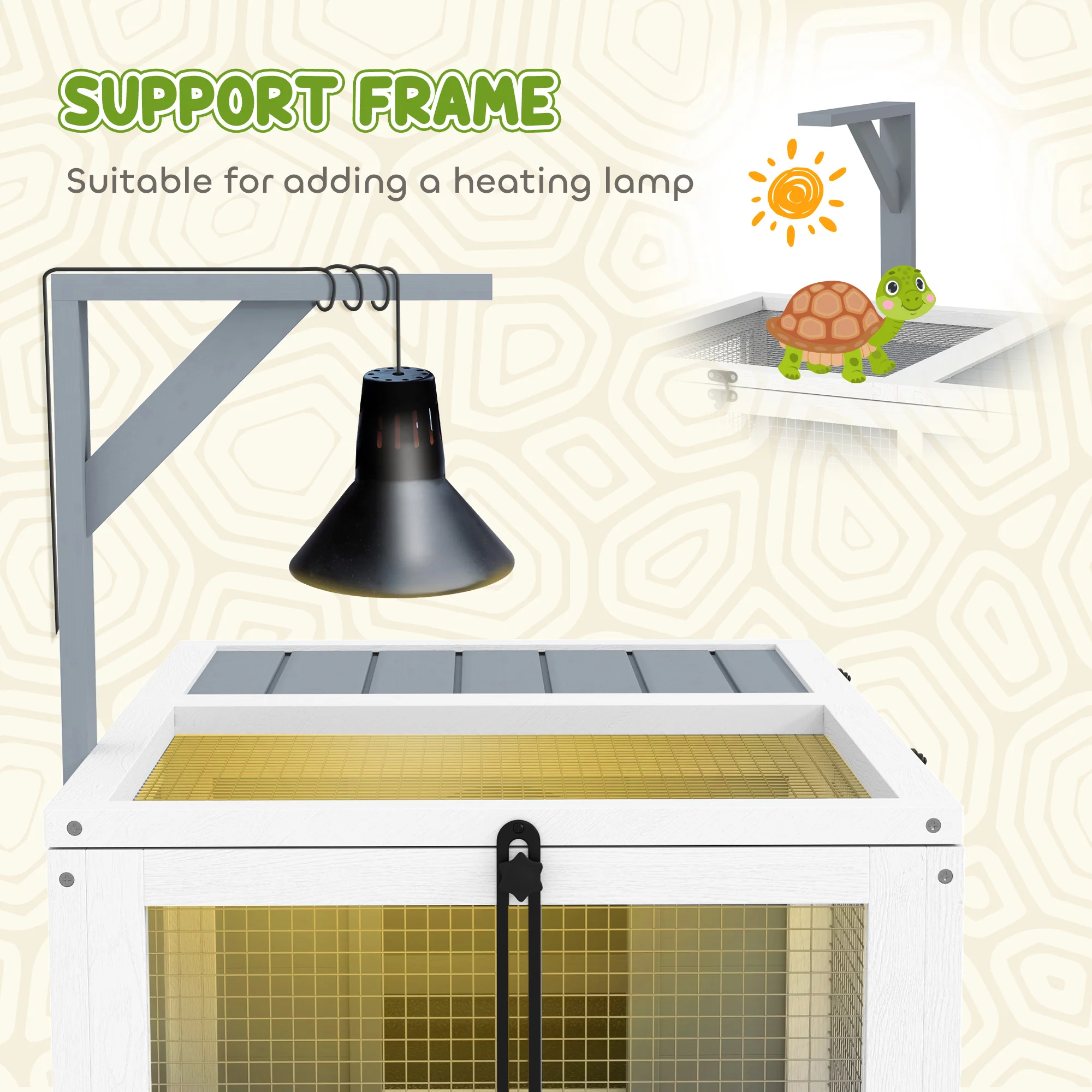 PawHut Tortoise Enclosure w/ Run, Lamp Holder, Pull Out Trays, Hideaway - Image 4