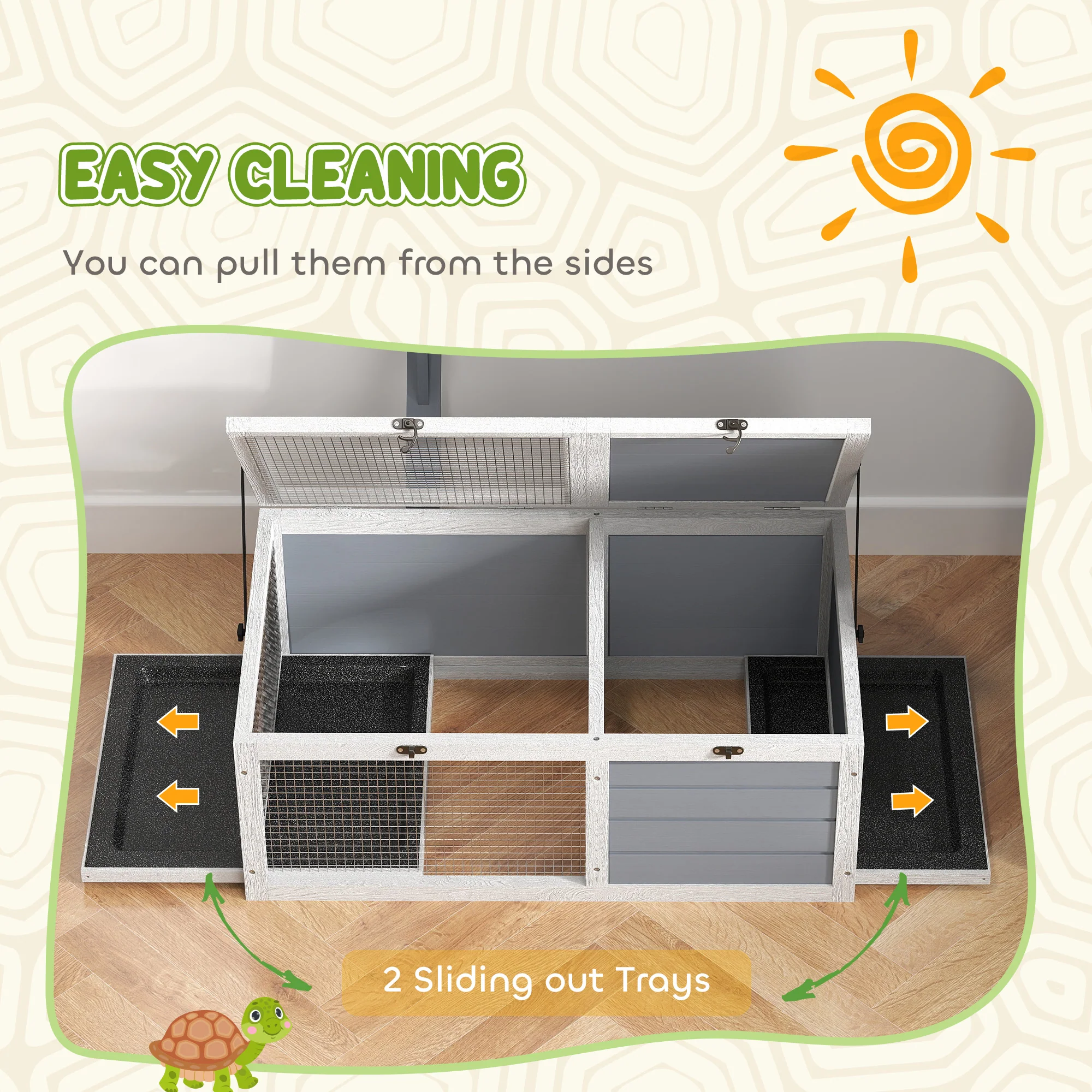 PawHut Tortoise Enclosure w/ Run, Lamp Holder, Pull Out Trays, Hideaway - Image 6