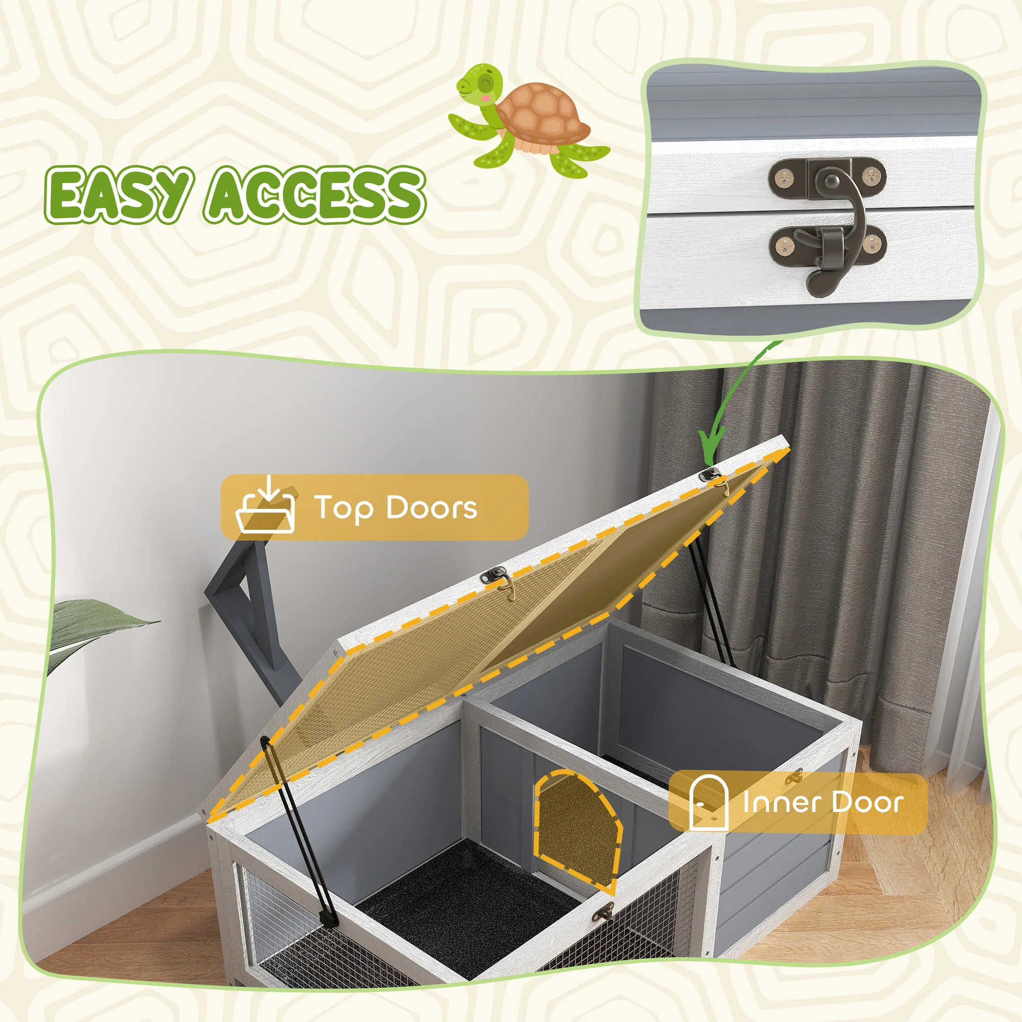 PawHut Tortoise Enclosure w/ Run, Lamp Holder, Pull Out Trays, Hideaway - Image 7