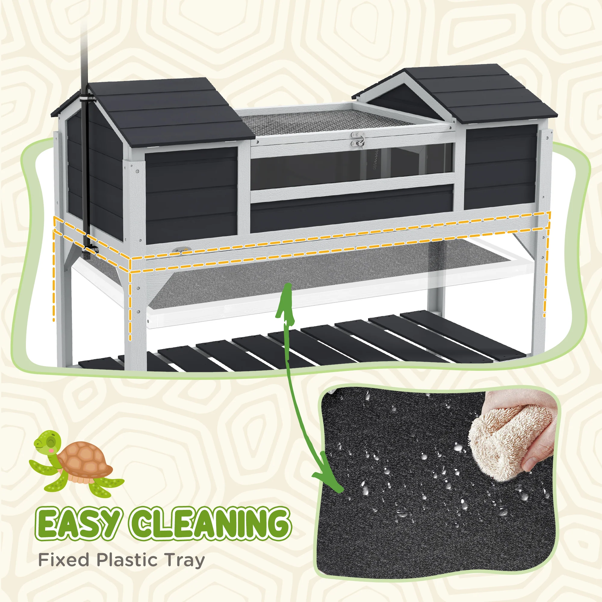 PawHut Tortoise House w/ Adjustable Lamp Holder, Openable Lid, Dual Main Houses - Image 6