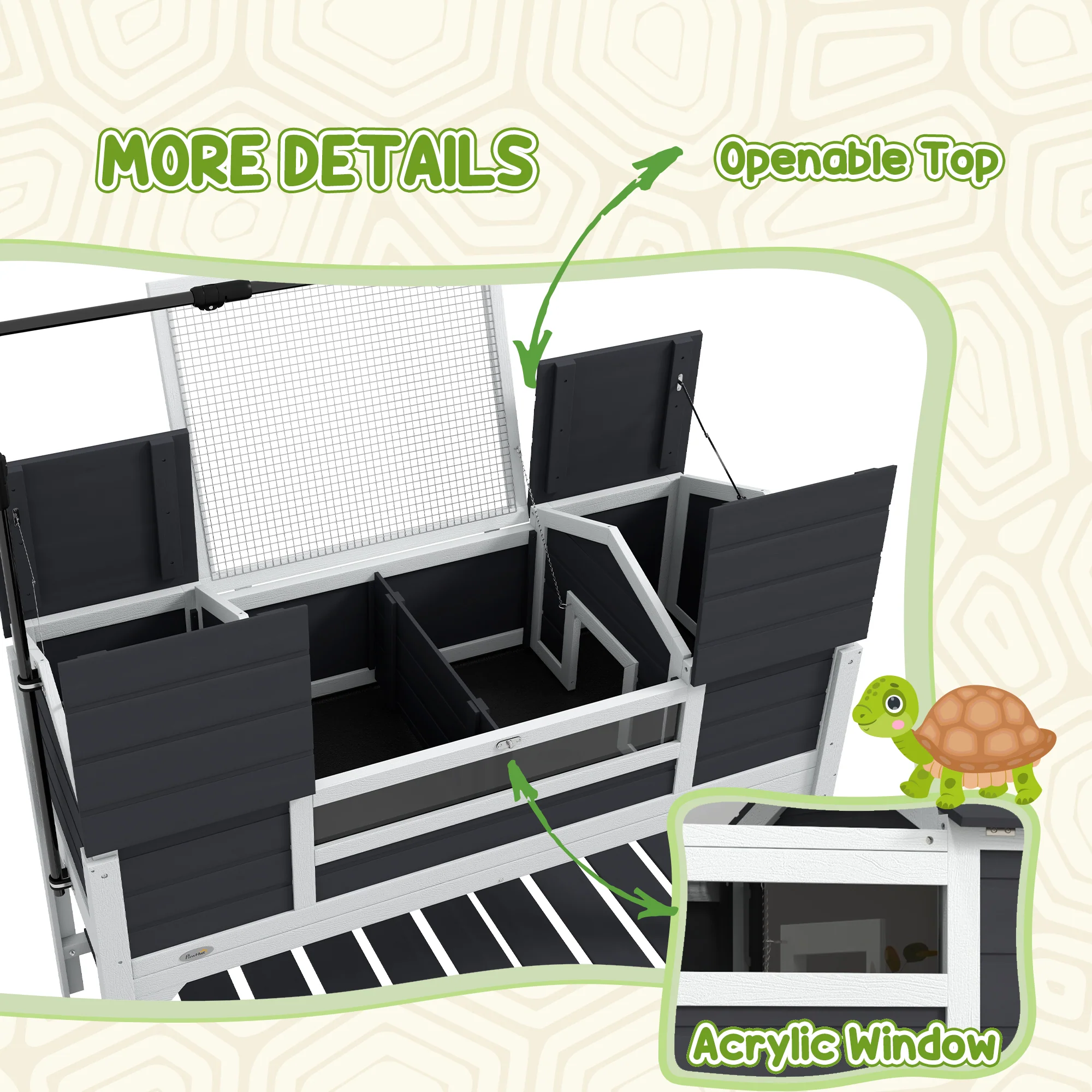 PawHut Tortoise House w/ Adjustable Lamp Holder, Openable Lid, Dual Main Houses - Image 8
