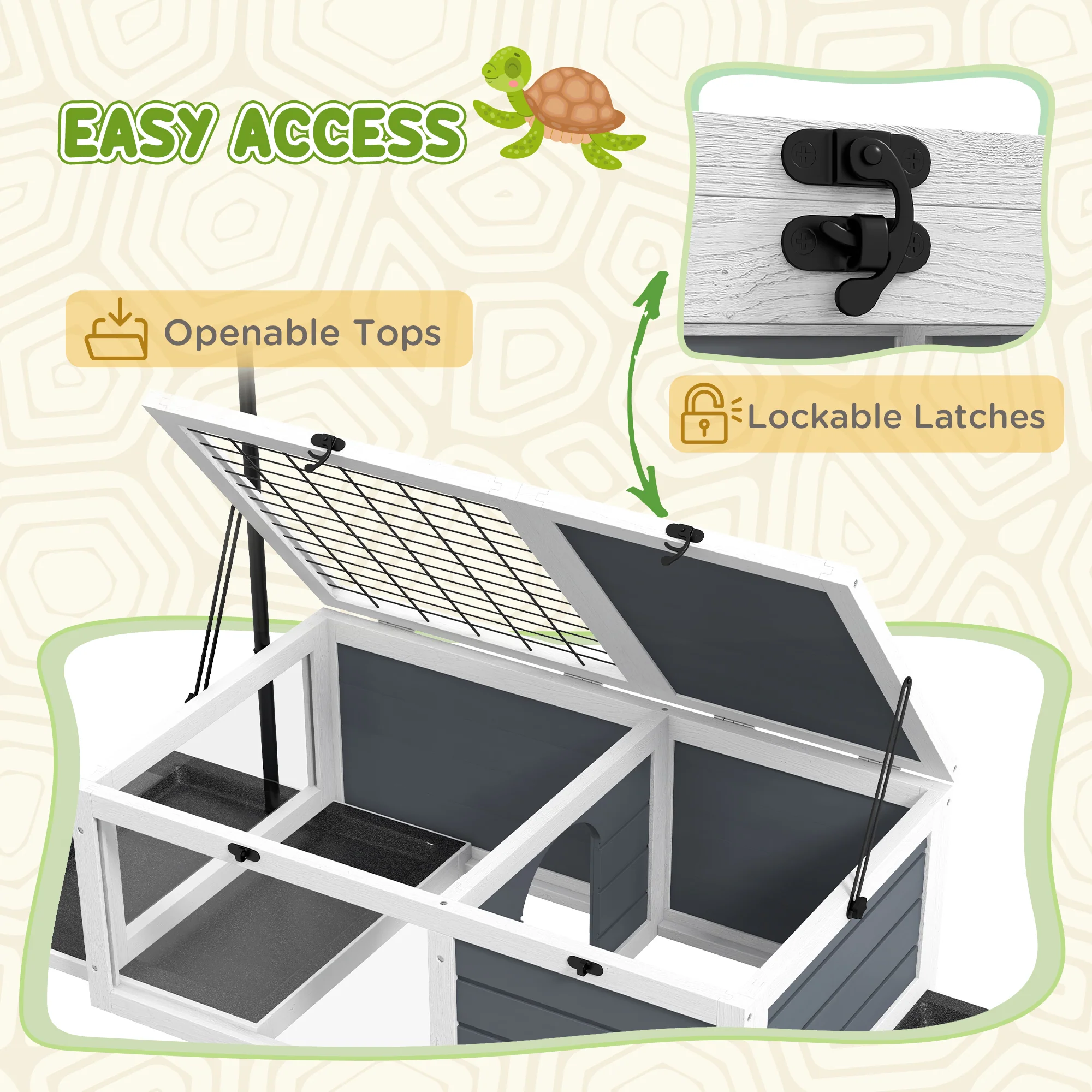 PawHut Tortoise House, Wooden Tortoise Table w/ Adjustable Lamp Holder - Grey - Image 6