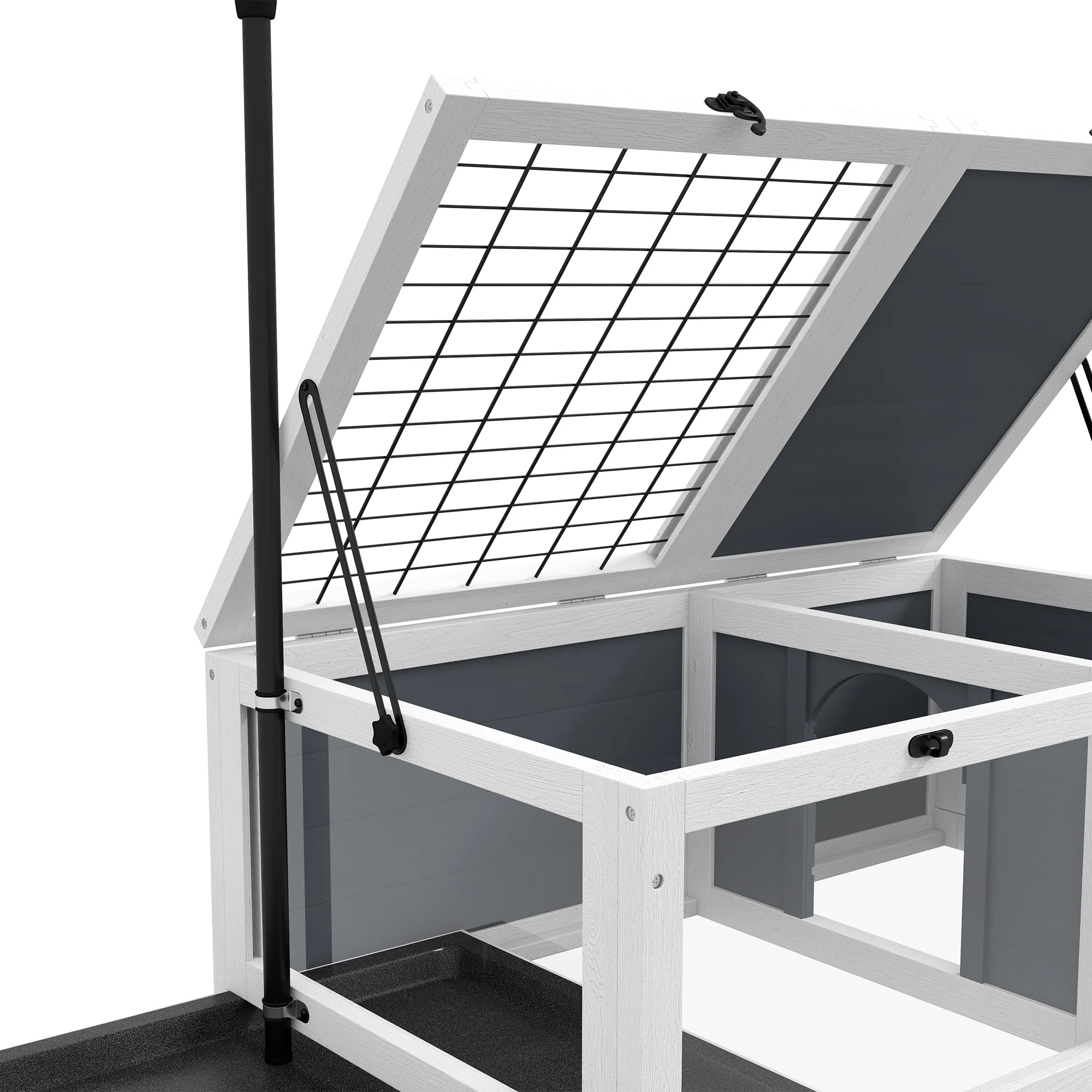 PawHut Tortoise House, Wooden Tortoise Table w/ Adjustable Lamp Holder - Grey - Image 9