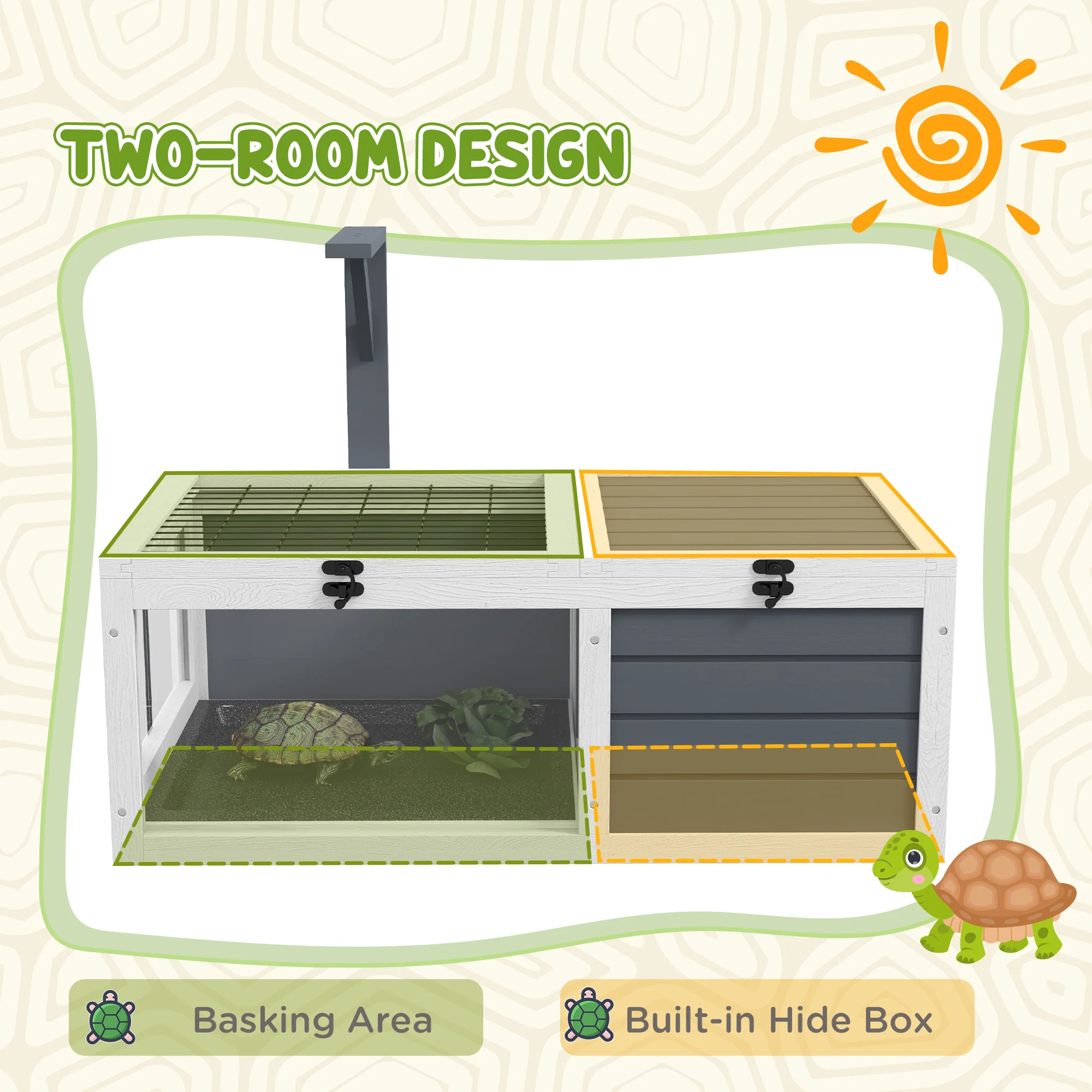 PawHut Tortoise House, Wooden Tortoise Table W/ Wooden Lamp Holder - Grey - Image 3