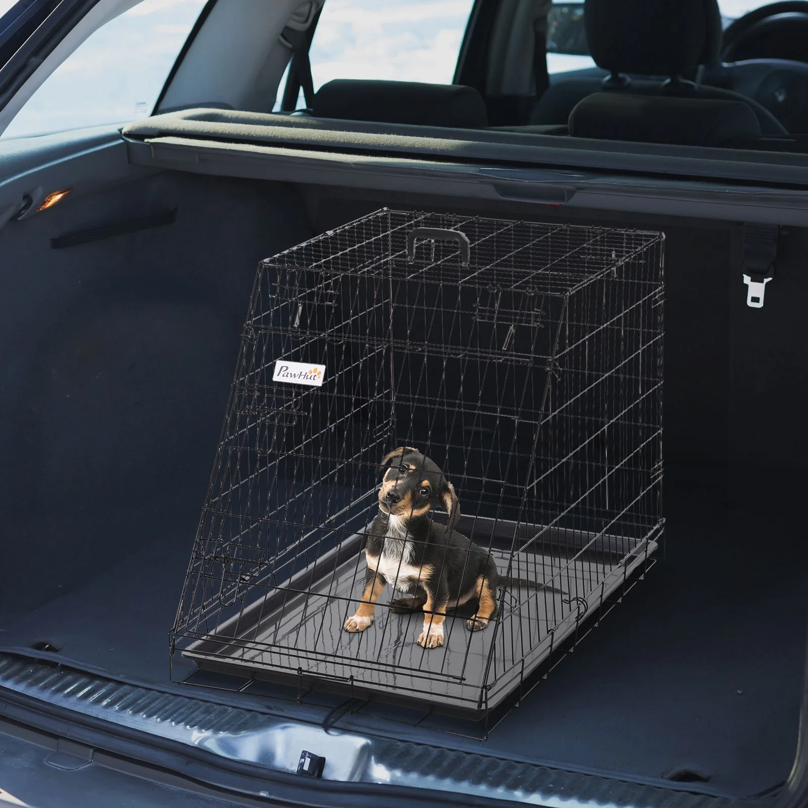 Pawhut Trapeze Collapsible Dog Pet Travel Box Cage Removable Tray 93Lx58Wx65H Cm - Image 2