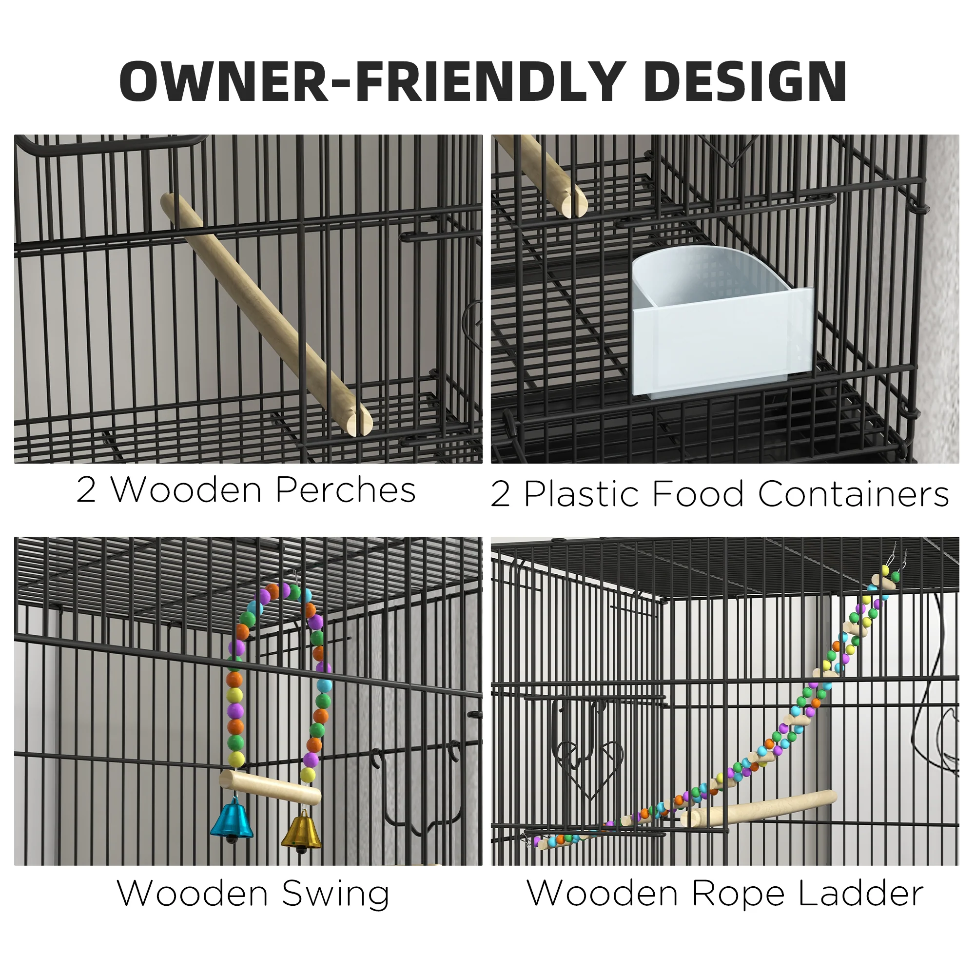 PawHut Two-Tier Bird Cage On Wheels W/ Stand, For Canaries - Image 6