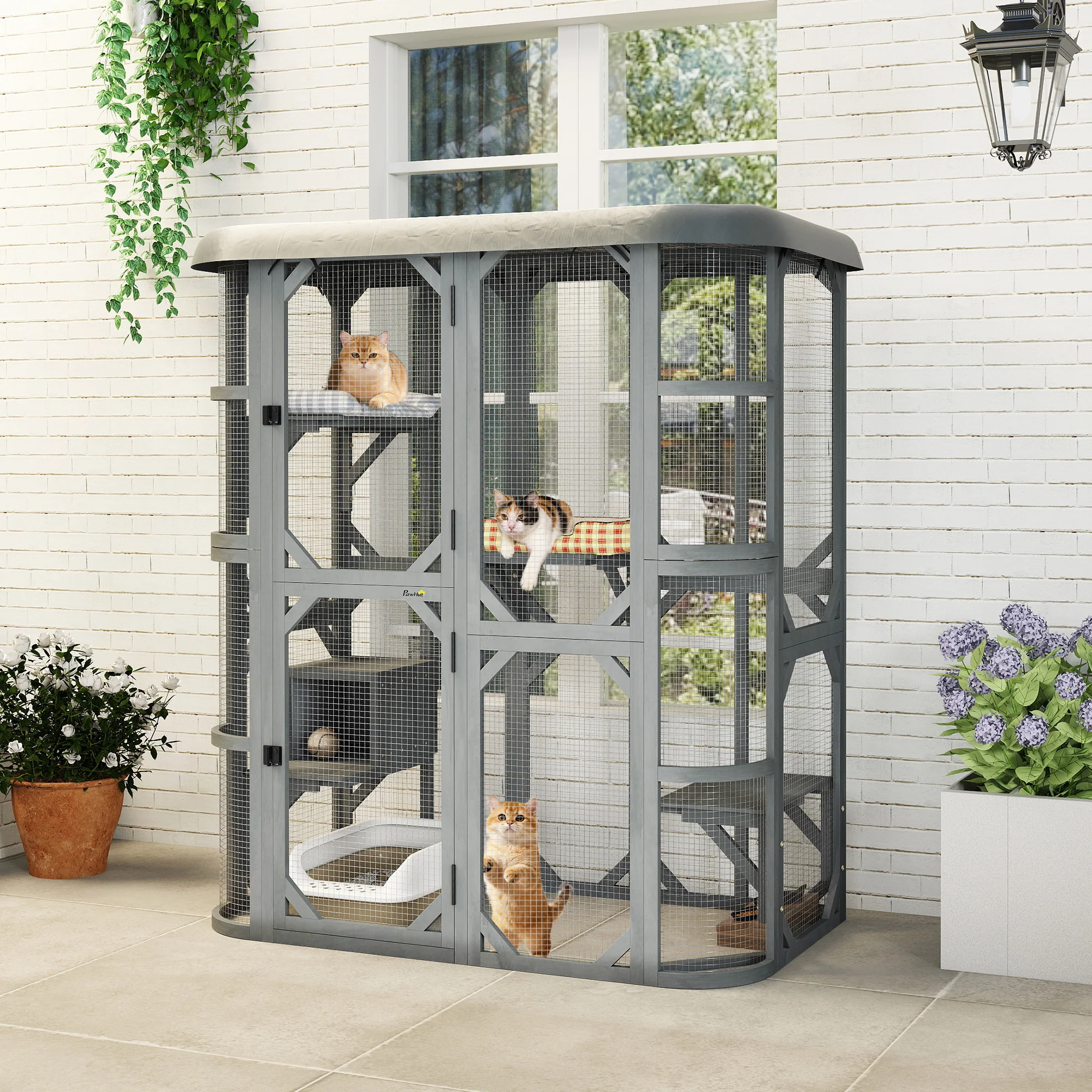 PawHut Walk-in Catio, Outdoor Cat Enclosure With 4 Jumping Platforms, Condo - Image 2