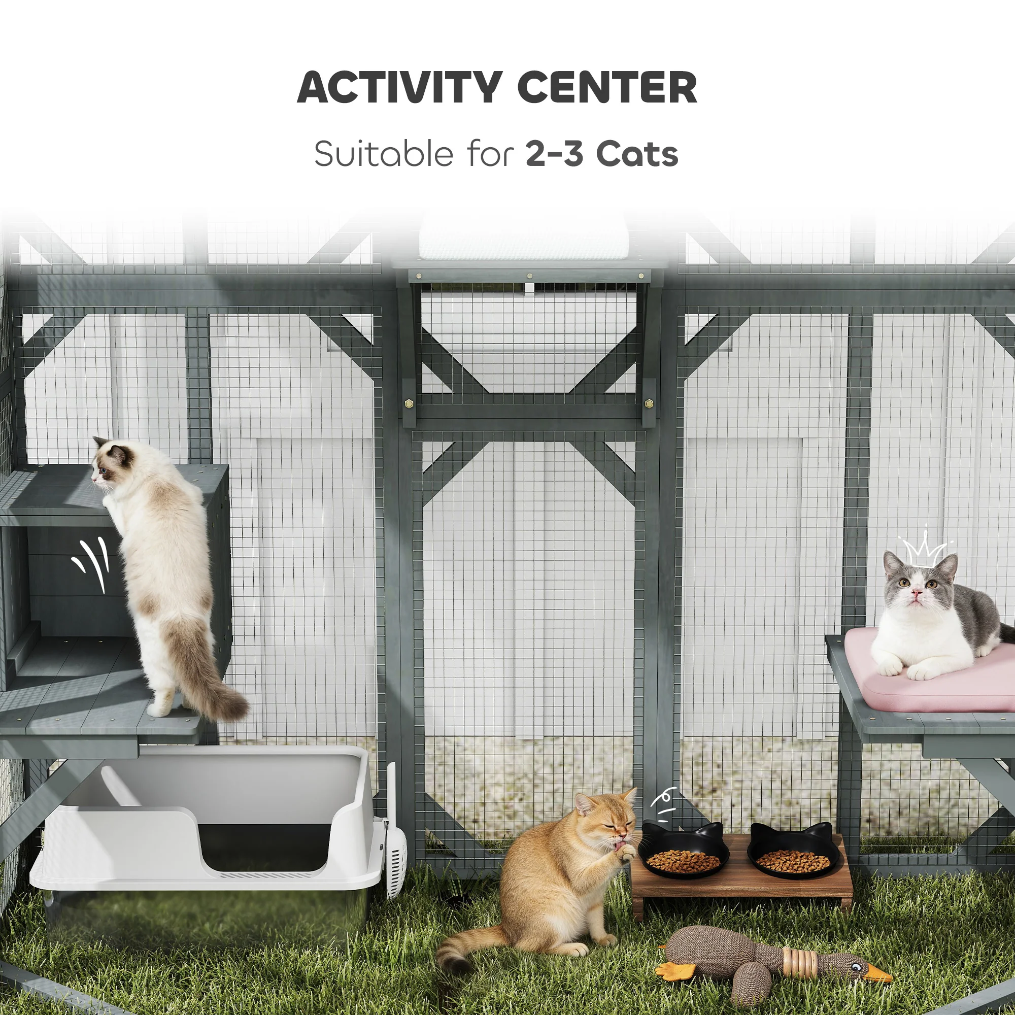 PawHut Walk-in Catio, Outdoor Cat Enclosure With 4 Jumping Platforms, Condo - Image 3