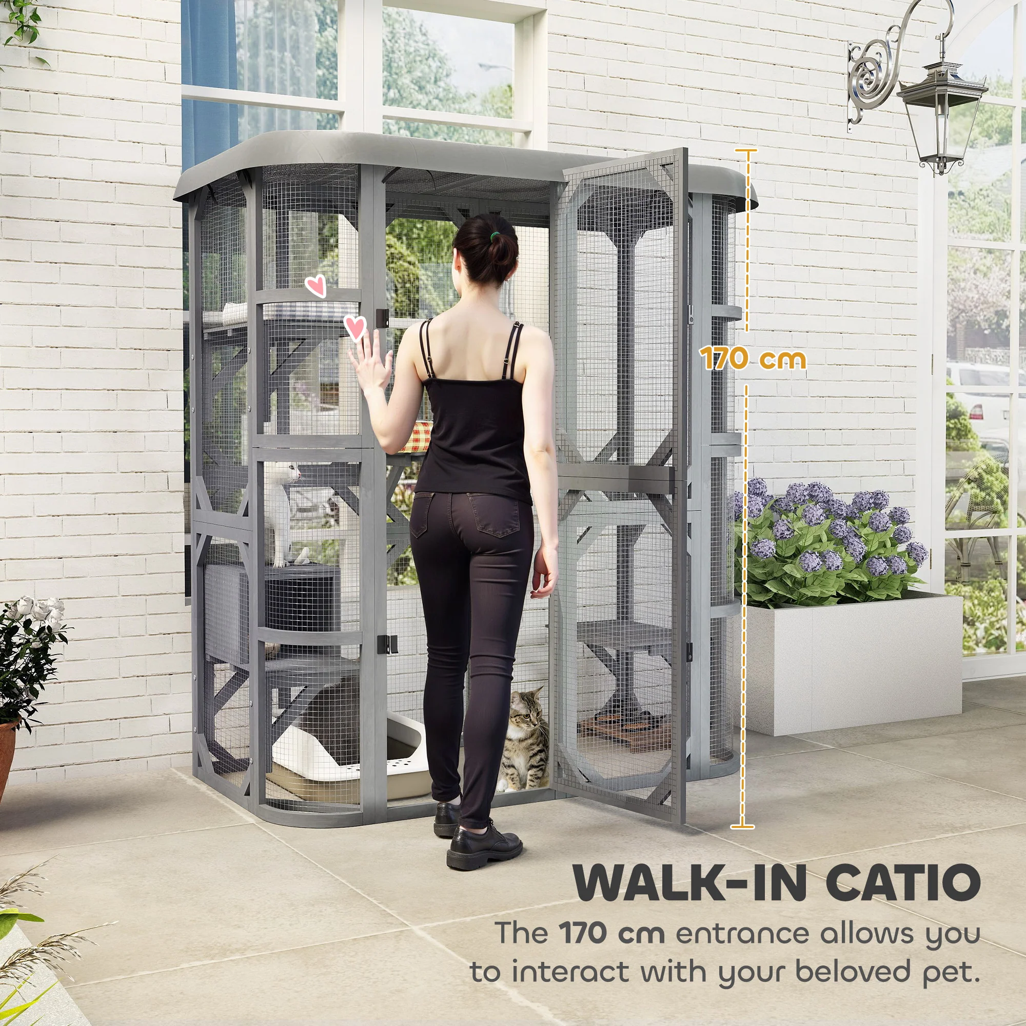 PawHut Walk-in Catio, Outdoor Cat Enclosure With 4 Jumping Platforms, Condo - Image 4
