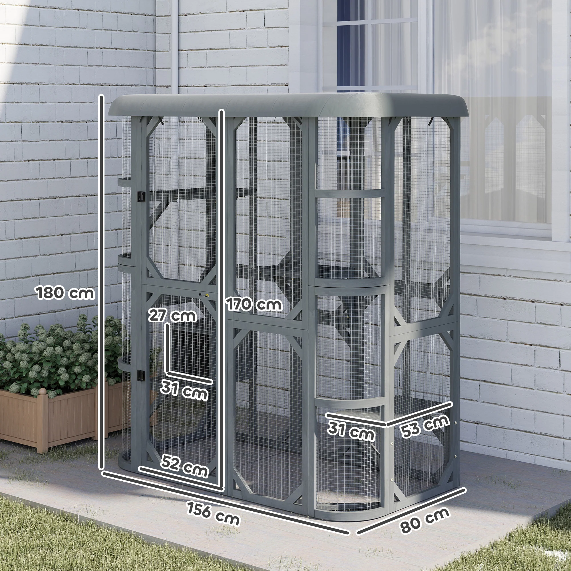 PawHut Walk-in Catio, Outdoor Cat Enclosure With 4 Jumping Platforms, Condo - Image 5