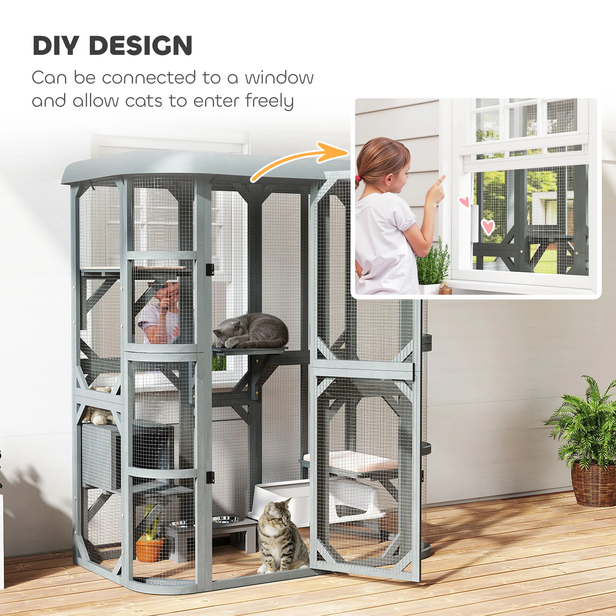 PawHut Walk-in Catio, Outdoor Cat Enclosure With 4 Jumping Platforms, Condo - Image 6