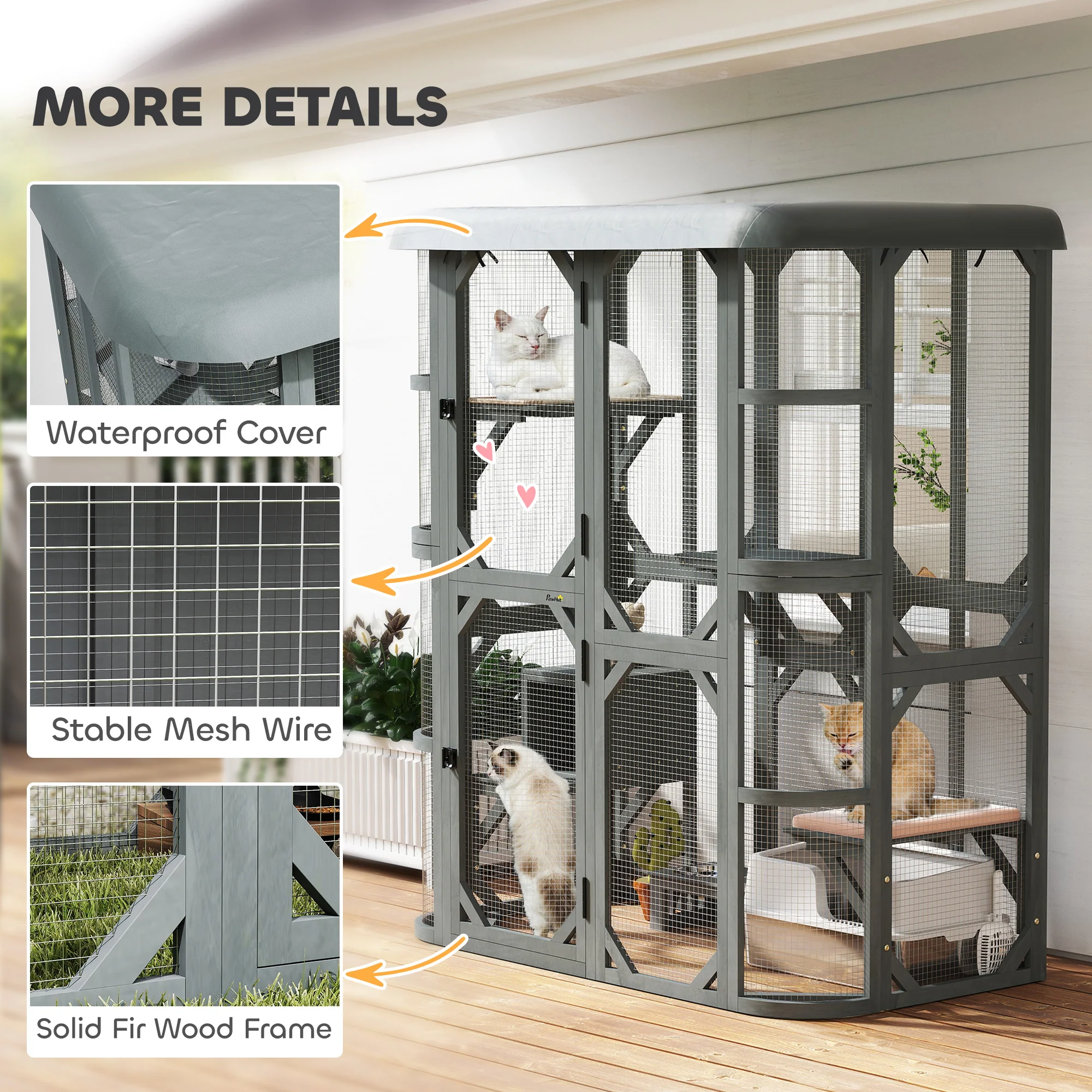 PawHut Walk-in Catio, Outdoor Cat Enclosure With 4 Jumping Platforms, Condo - Image 7