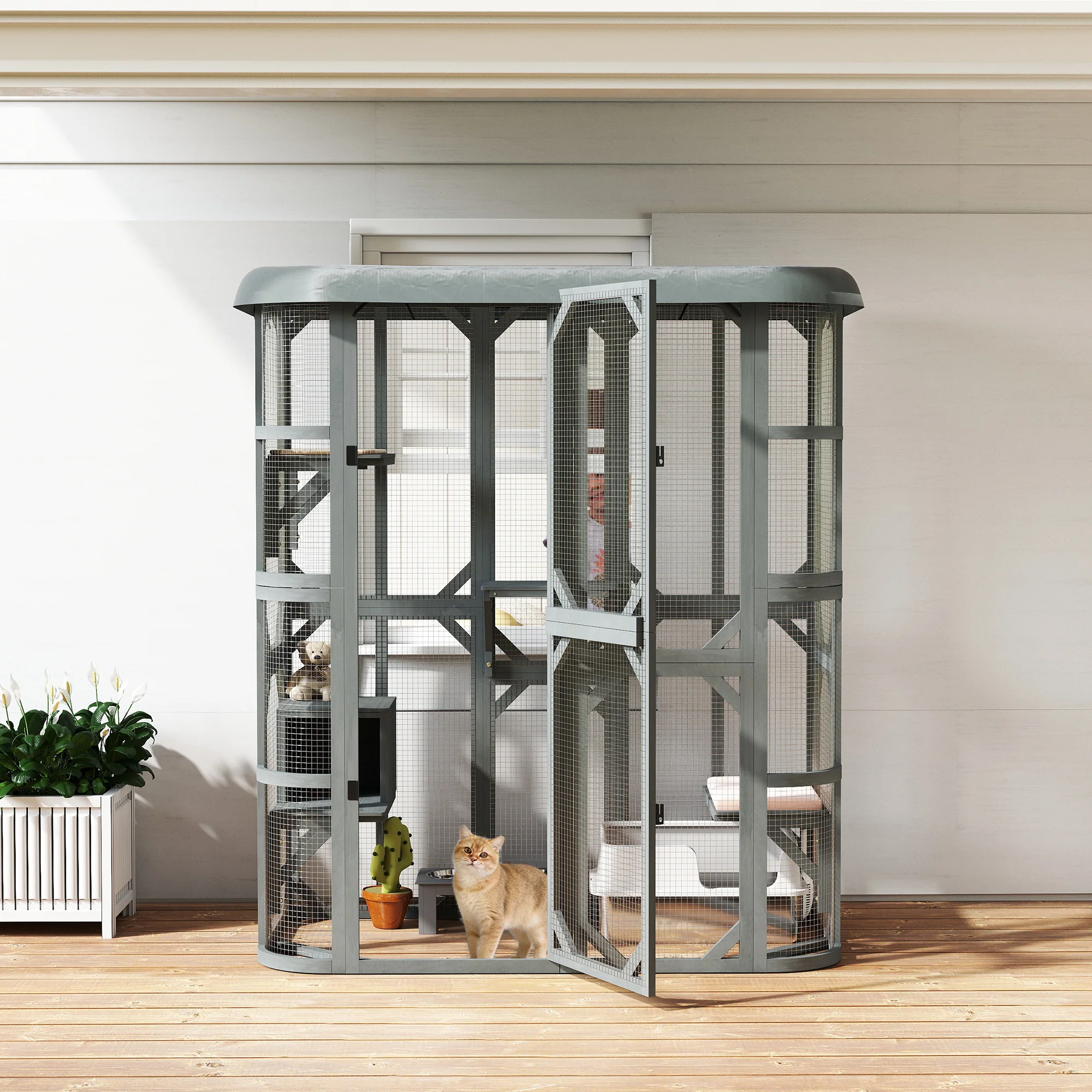 PawHut Walk-in Catio, Outdoor Cat Enclosure With 4 Jumping Platforms, Condo - Image 8