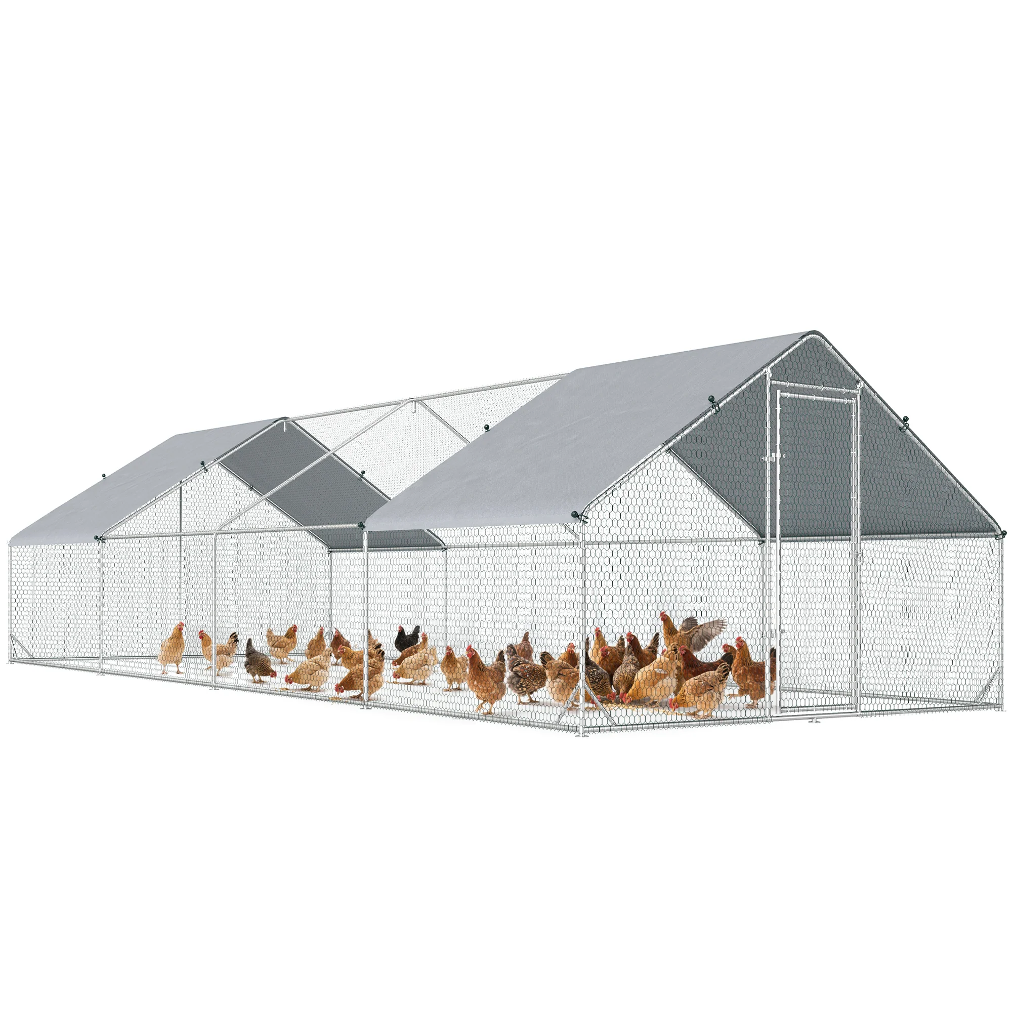 PawHut Walk In Chicken Run Large galvanised Chicken Coop w/ Cover 3 x 8 x 2m