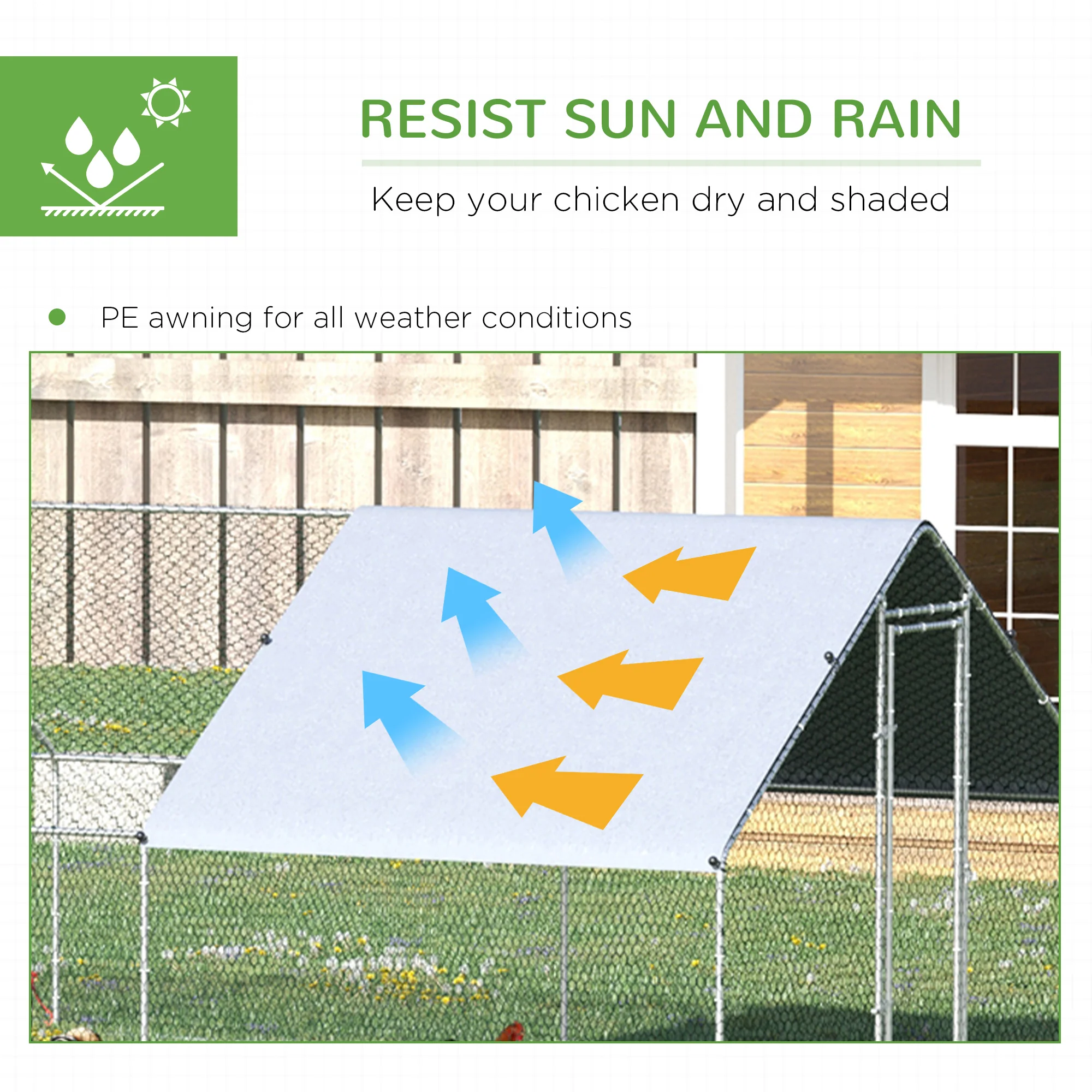 PawHut Walk In Chicken Run Large galvanised Chicken Coop w/ Cover 3 x 8 x 2m - Image 3