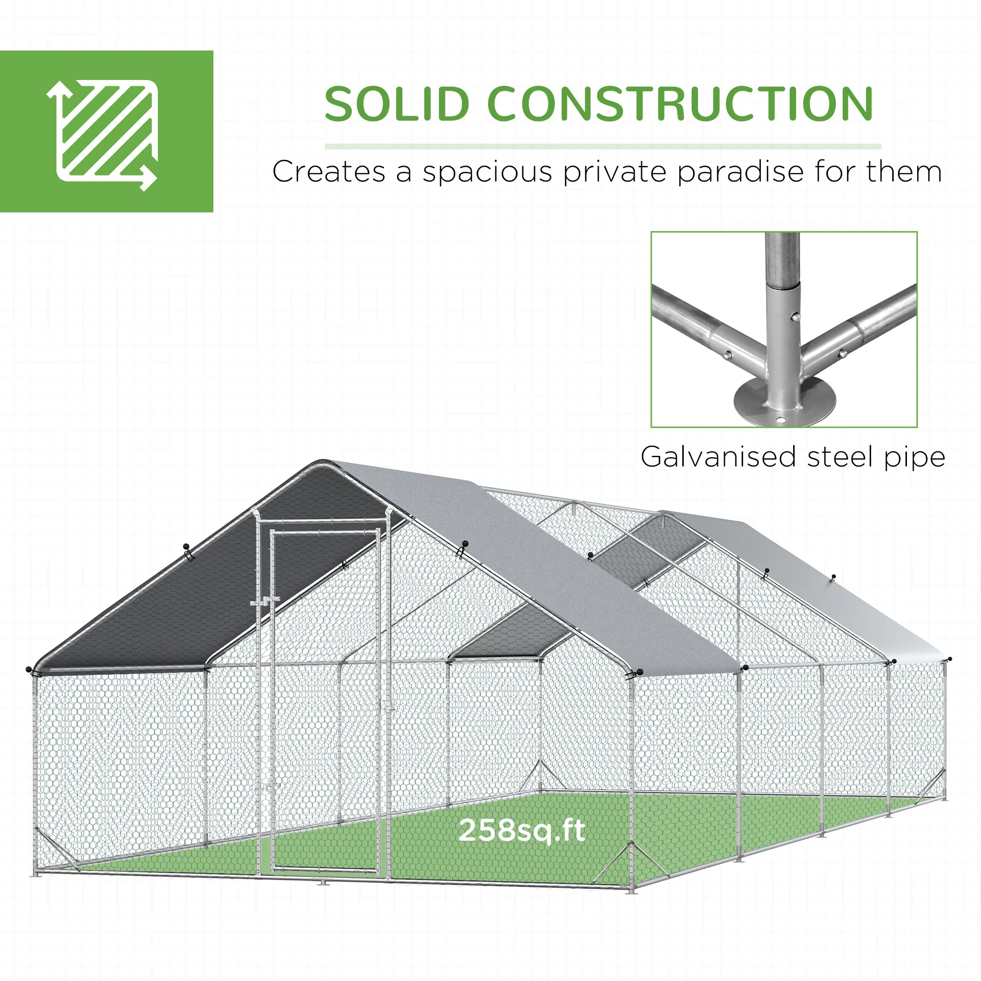 PawHut Walk In Chicken Run Large galvanised Chicken Coop w/ Cover 3 x 8 x 2m - Image 6