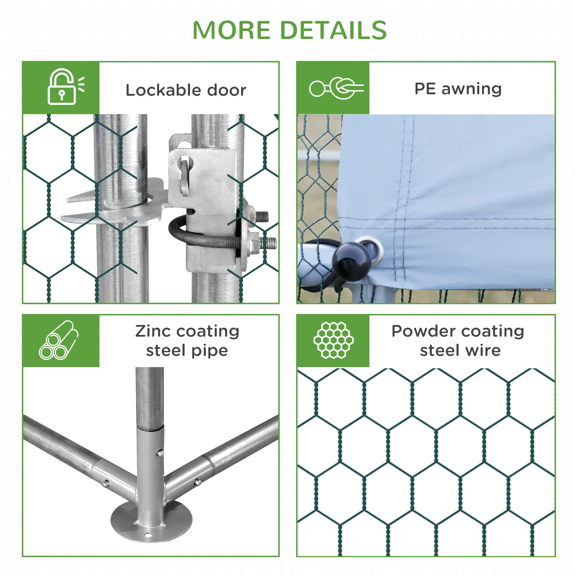 PawHut Walk In Chicken Run Large galvanised Chicken Coop w/ Cover 3 x 8 x 2m - Image 7