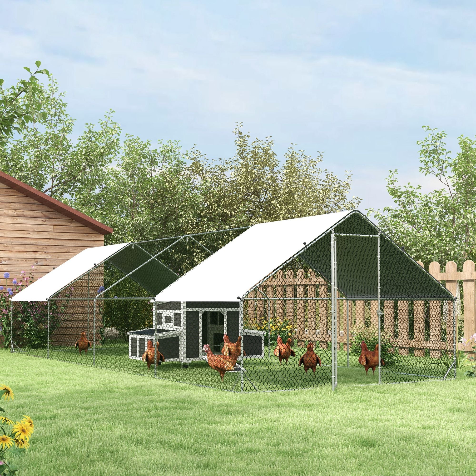 PawHut Walk In Chicken Run Large galvanised Chicken Coop w/ Cover 3 x 8 x 2m - Image 8