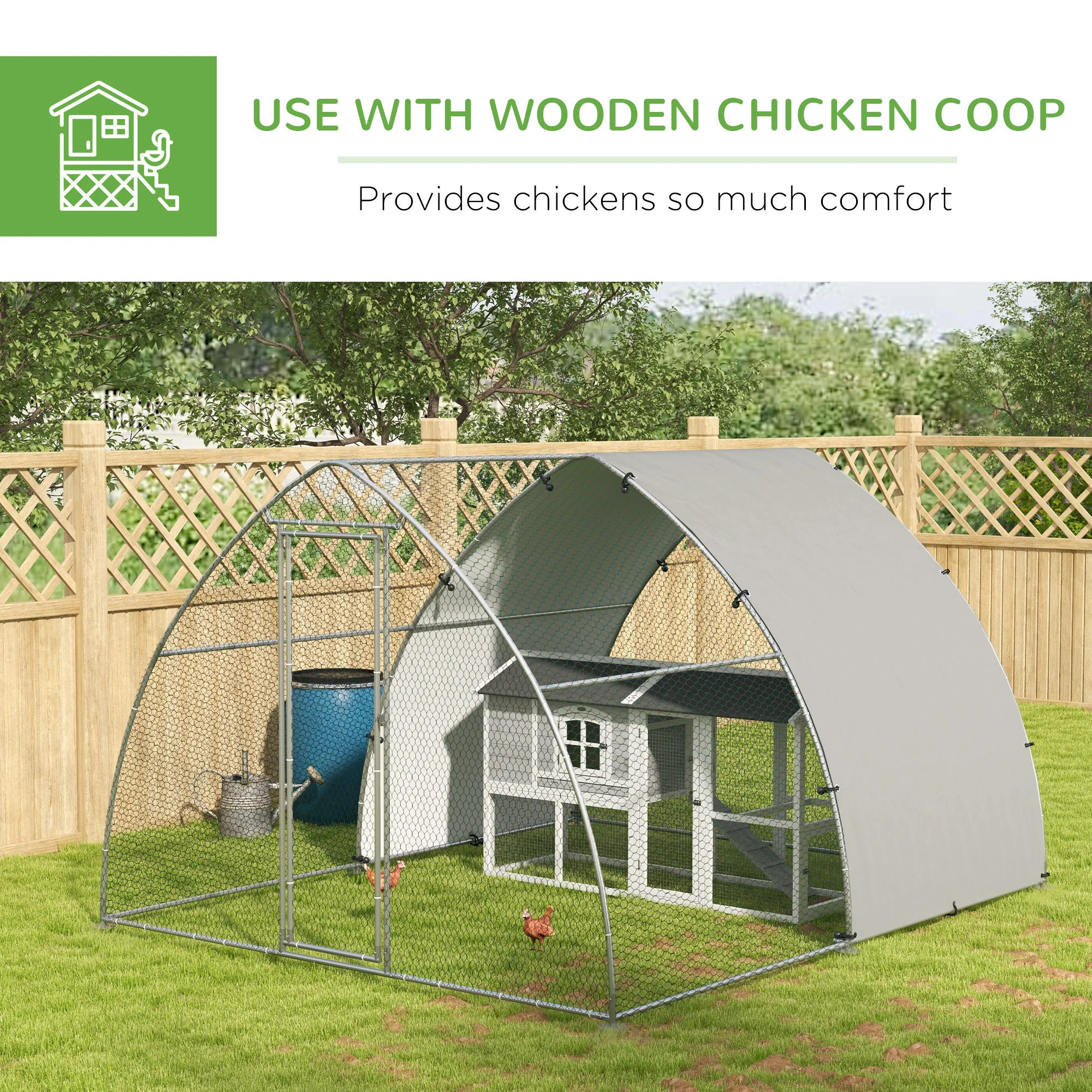 PawHut Walk-In Chicken Run w/ Cover, for 8-12 Chickens, 3 x 3.8 x 2.2m - Image 4