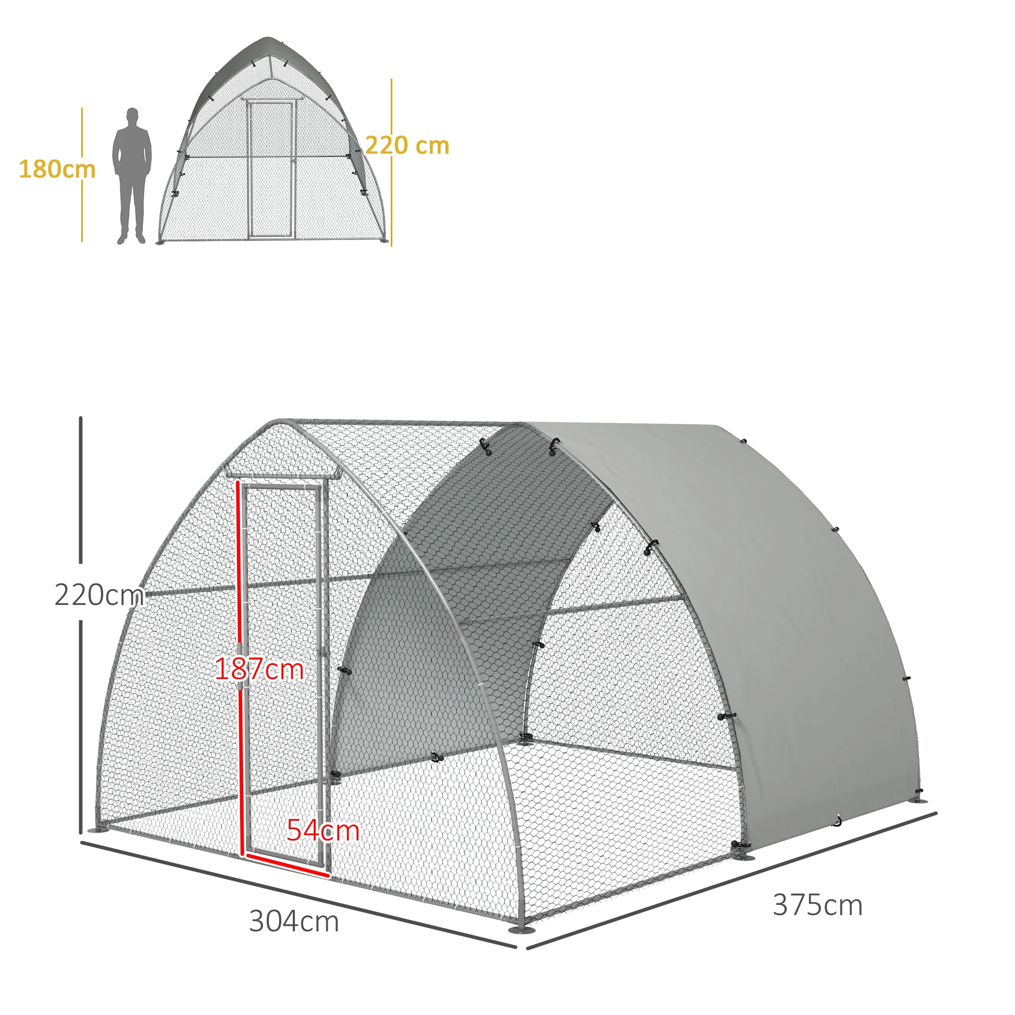 PawHut Walk-In Chicken Run w/ Cover, for 8-12 Chickens, 3 x 3.8 x 2.2m - Image 5