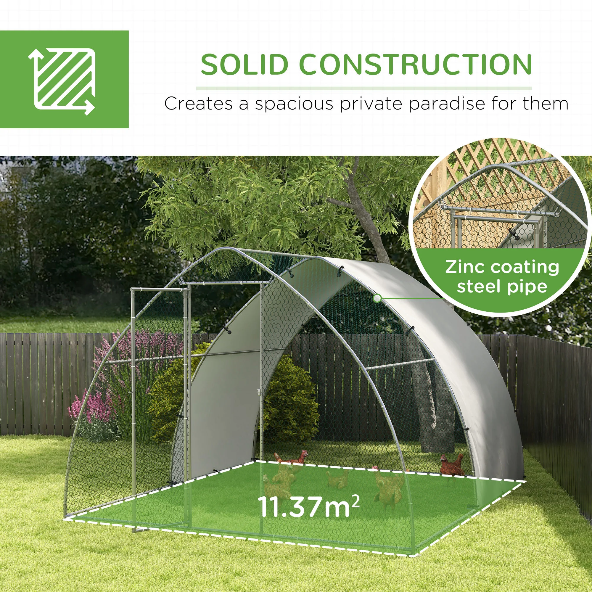 PawHut Walk-In Chicken Run w/ Cover, for 8-12 Chickens, 3 x 3.8 x 2.2m - Image 6
