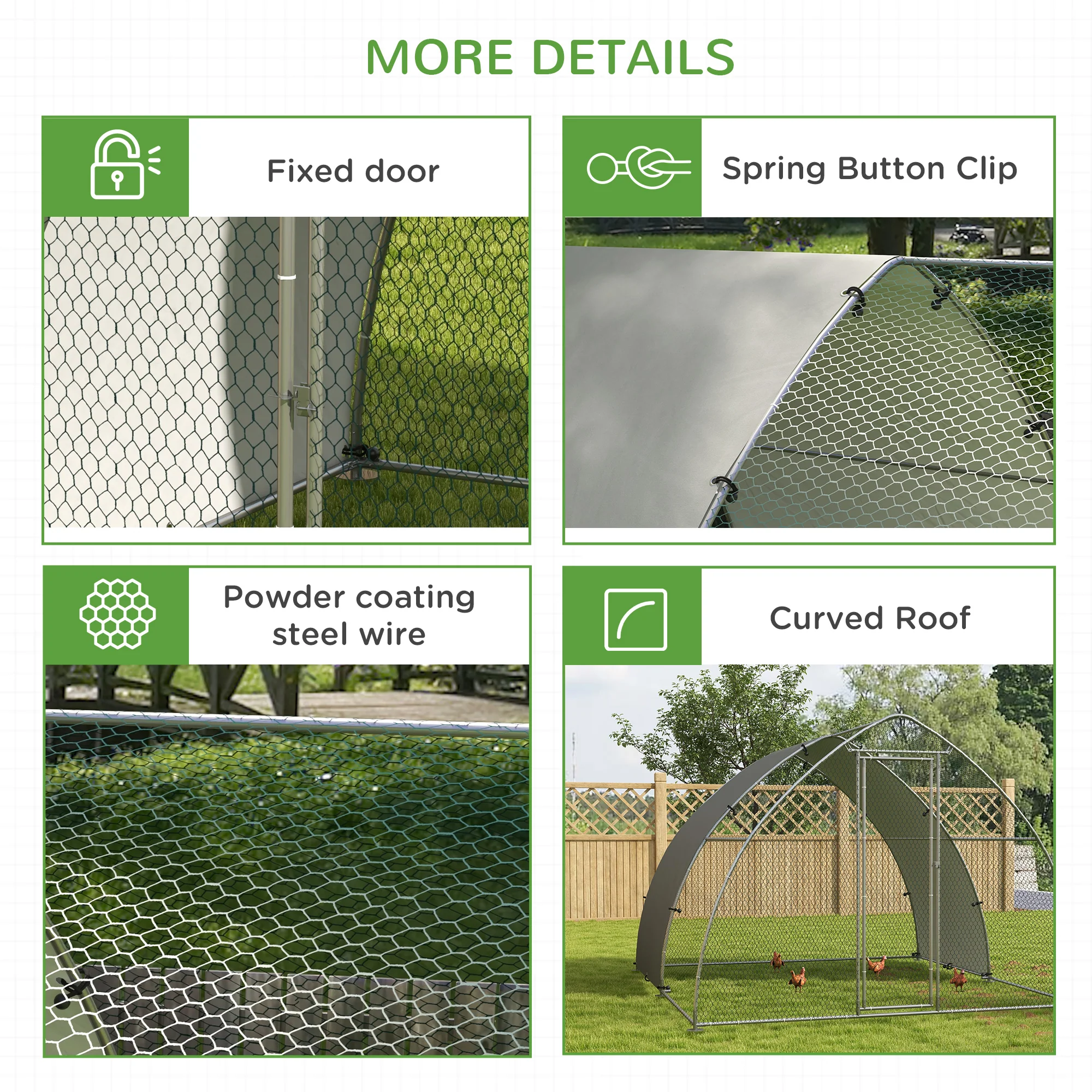 PawHut Walk-In Chicken Run w/ Cover, for 8-12 Chickens, 3 x 3.8 x 2.2m - Image 7