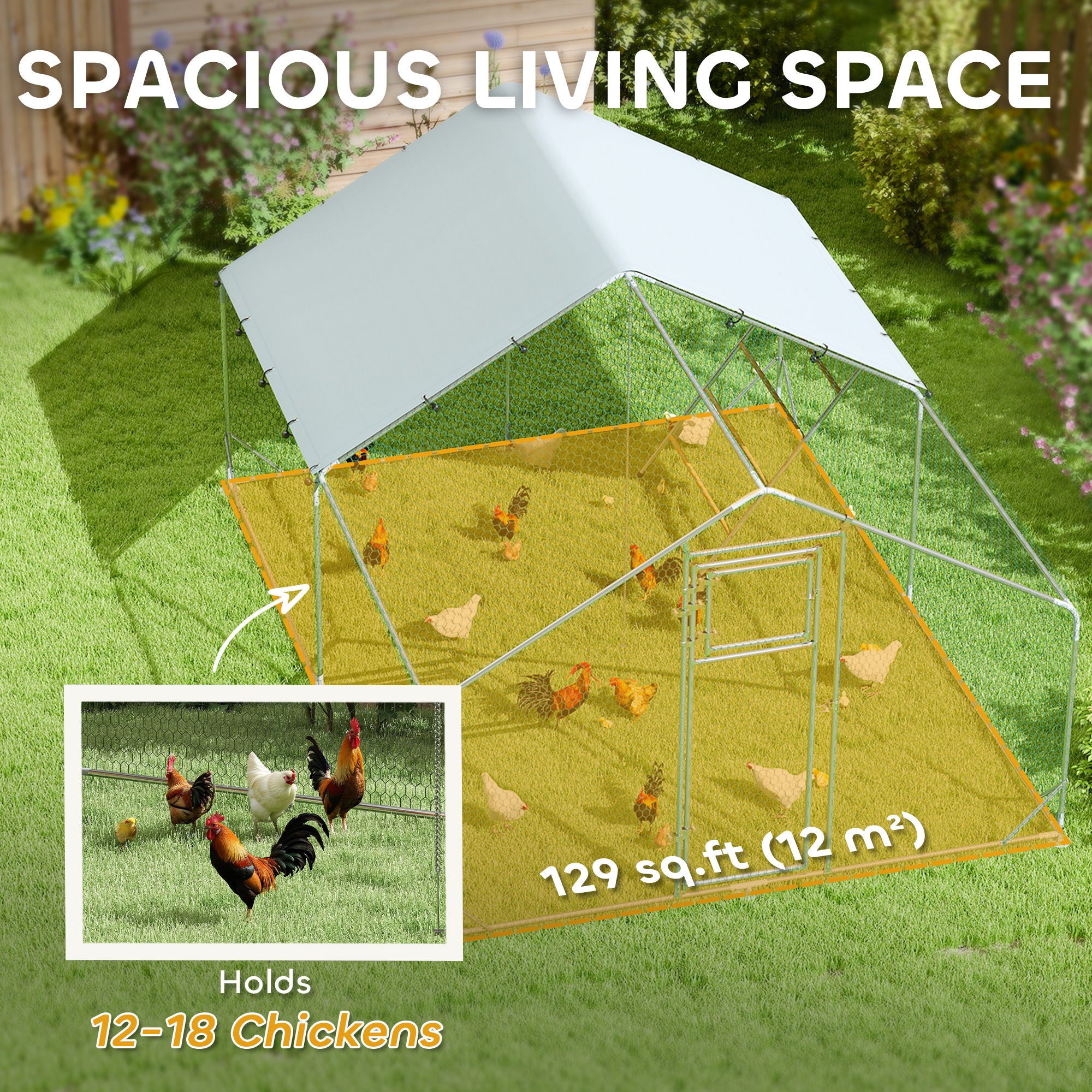 PawHut Walk In Chicken Run W/ Cover, Hanging Feeder, Perch For 12-18 Poultry - Image 3