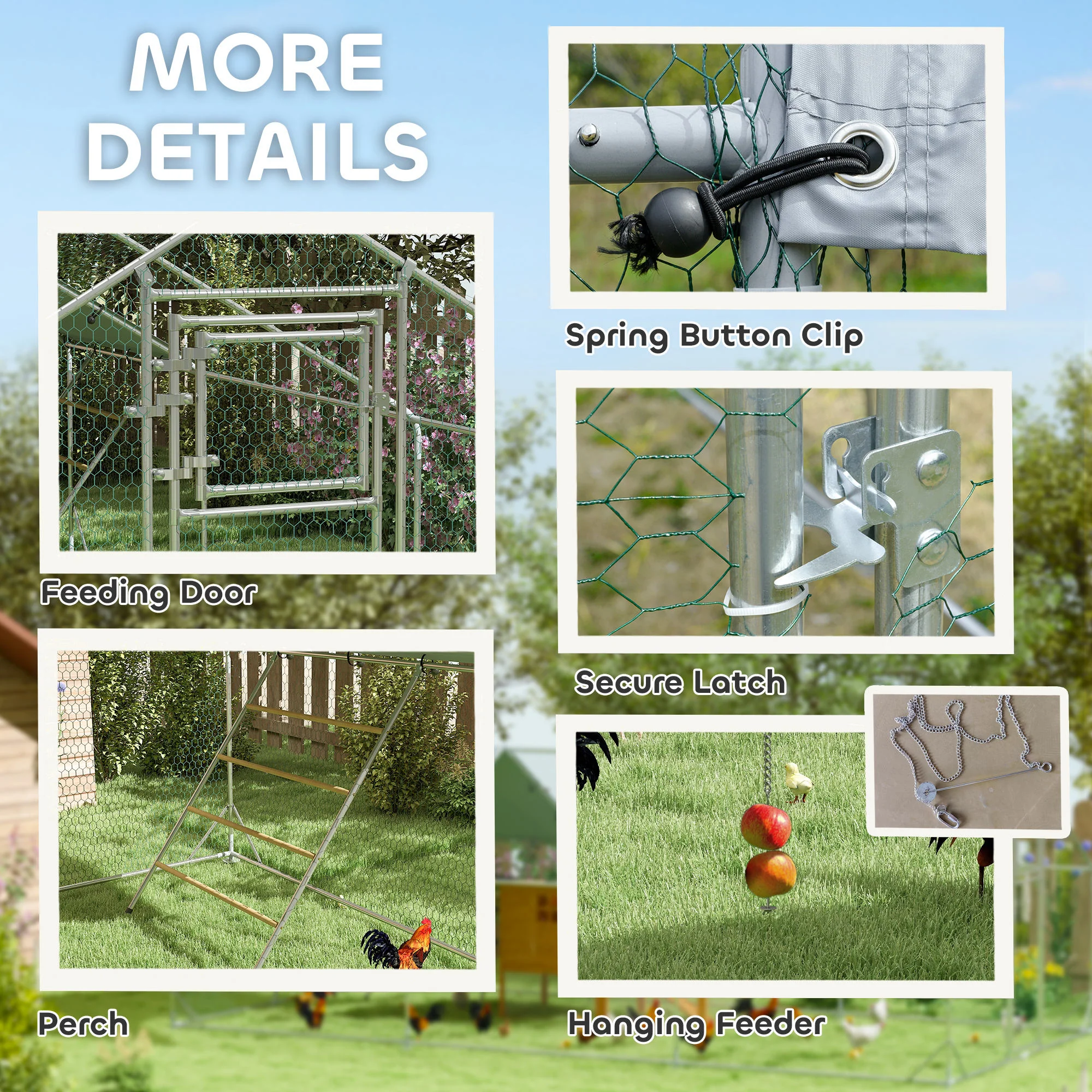PawHut Walk In Chicken Run W/ Cover, Hanging Feeder, Perch For 12-18 Poultry - Image 6